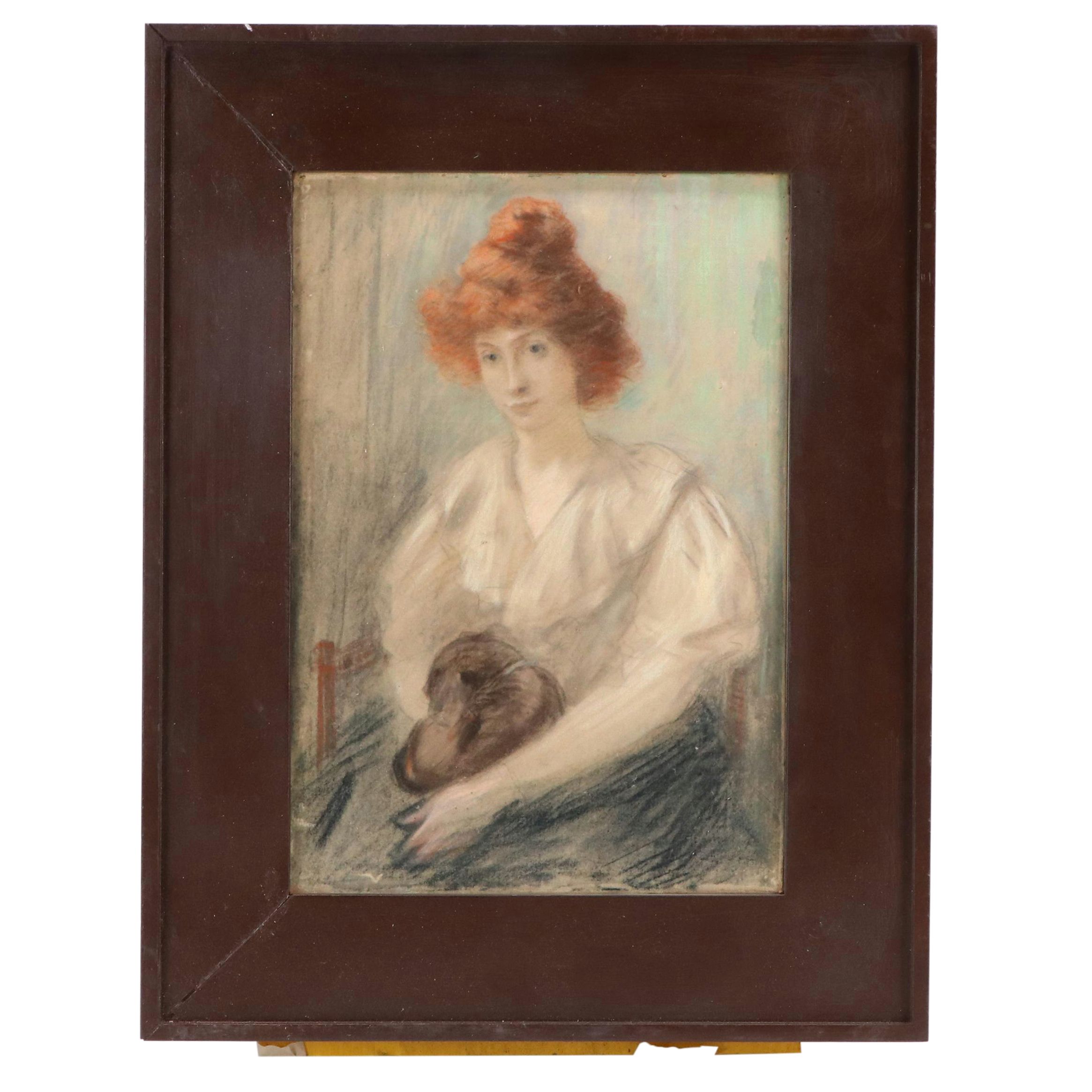 Portrait Chalk Pastel Drawing, Late 20th Century