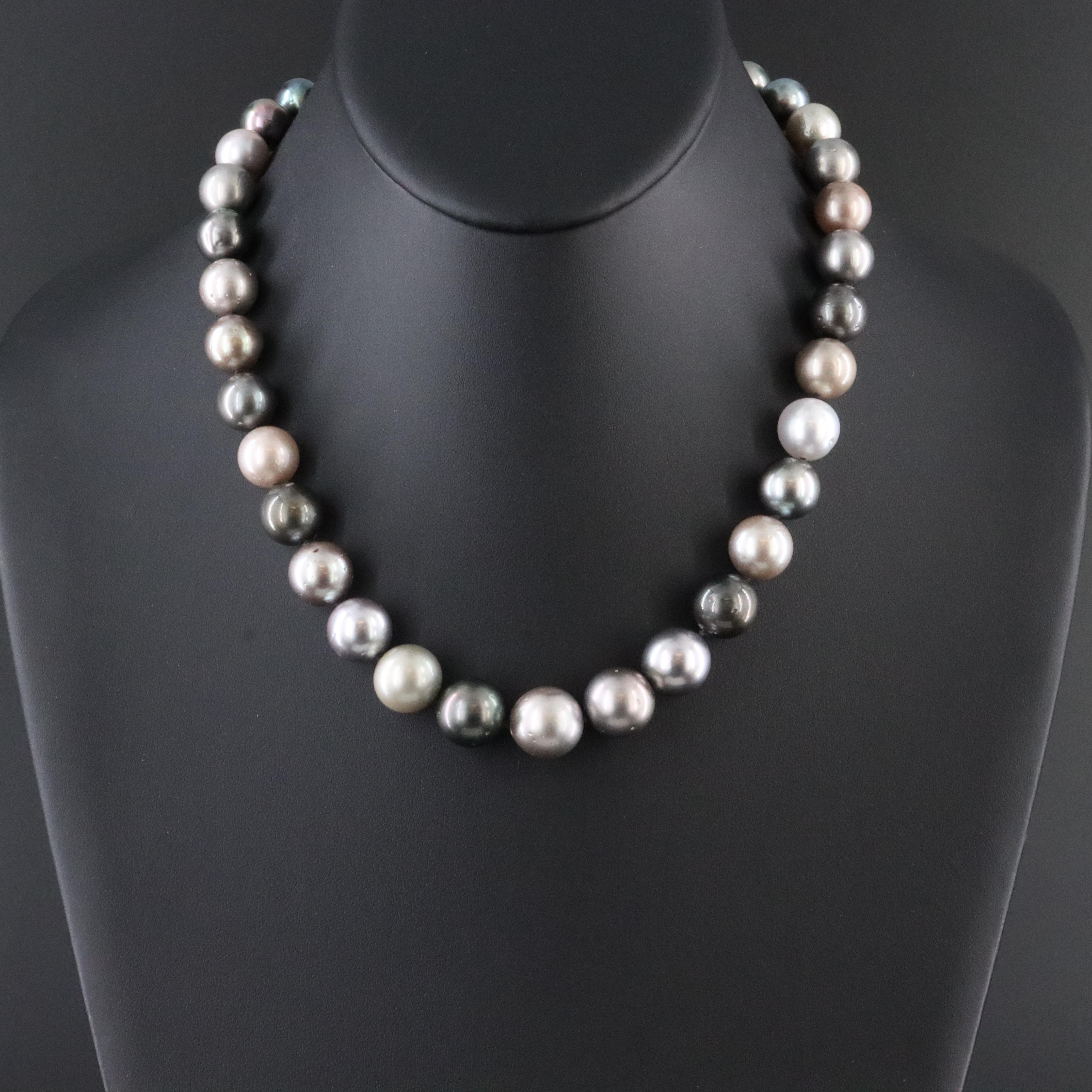 Tahitian Pearl Necklace with 18K Diamond Clasp and GIA Report
