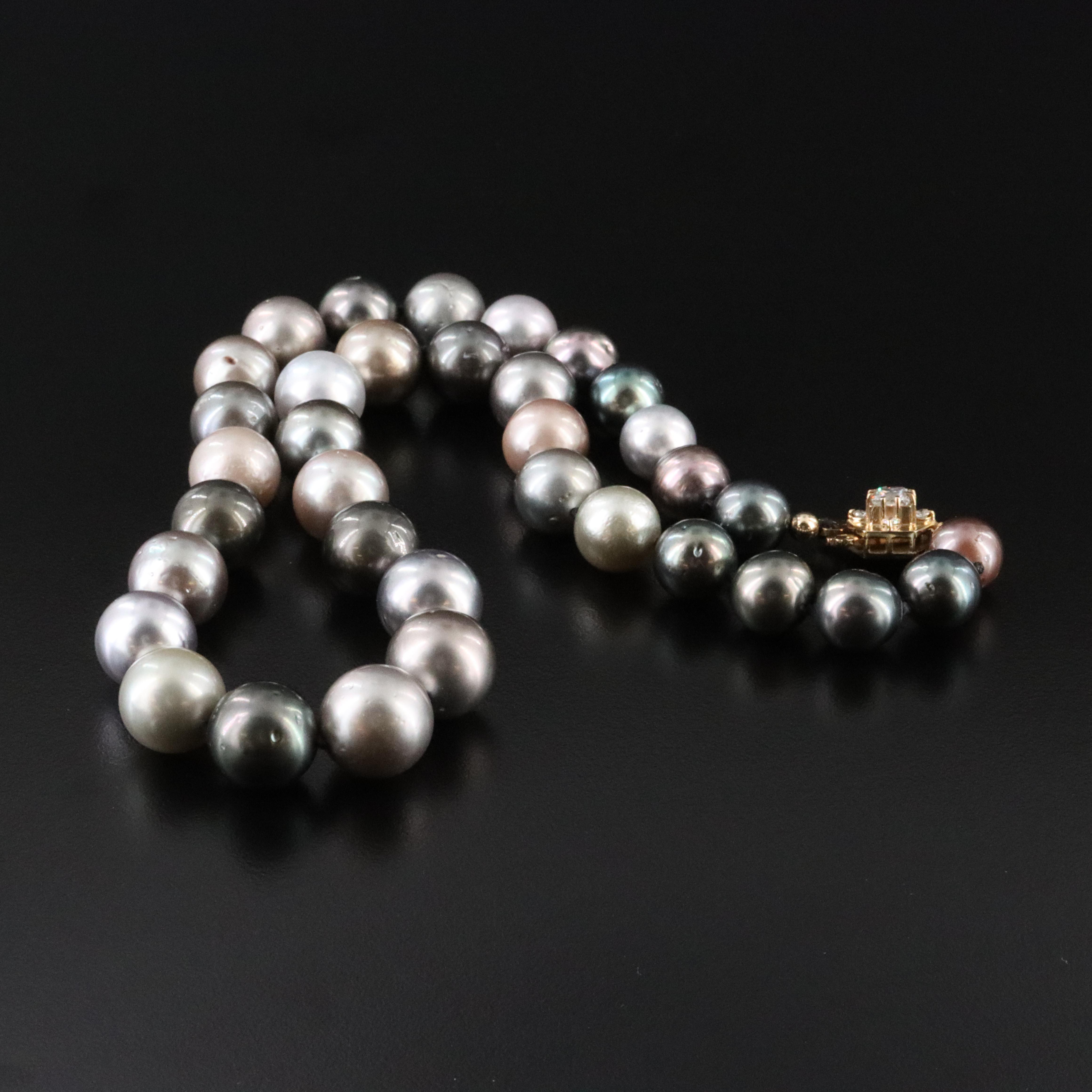 Tahitian Pearl Necklace with 18K Diamond Clasp and GIA Report