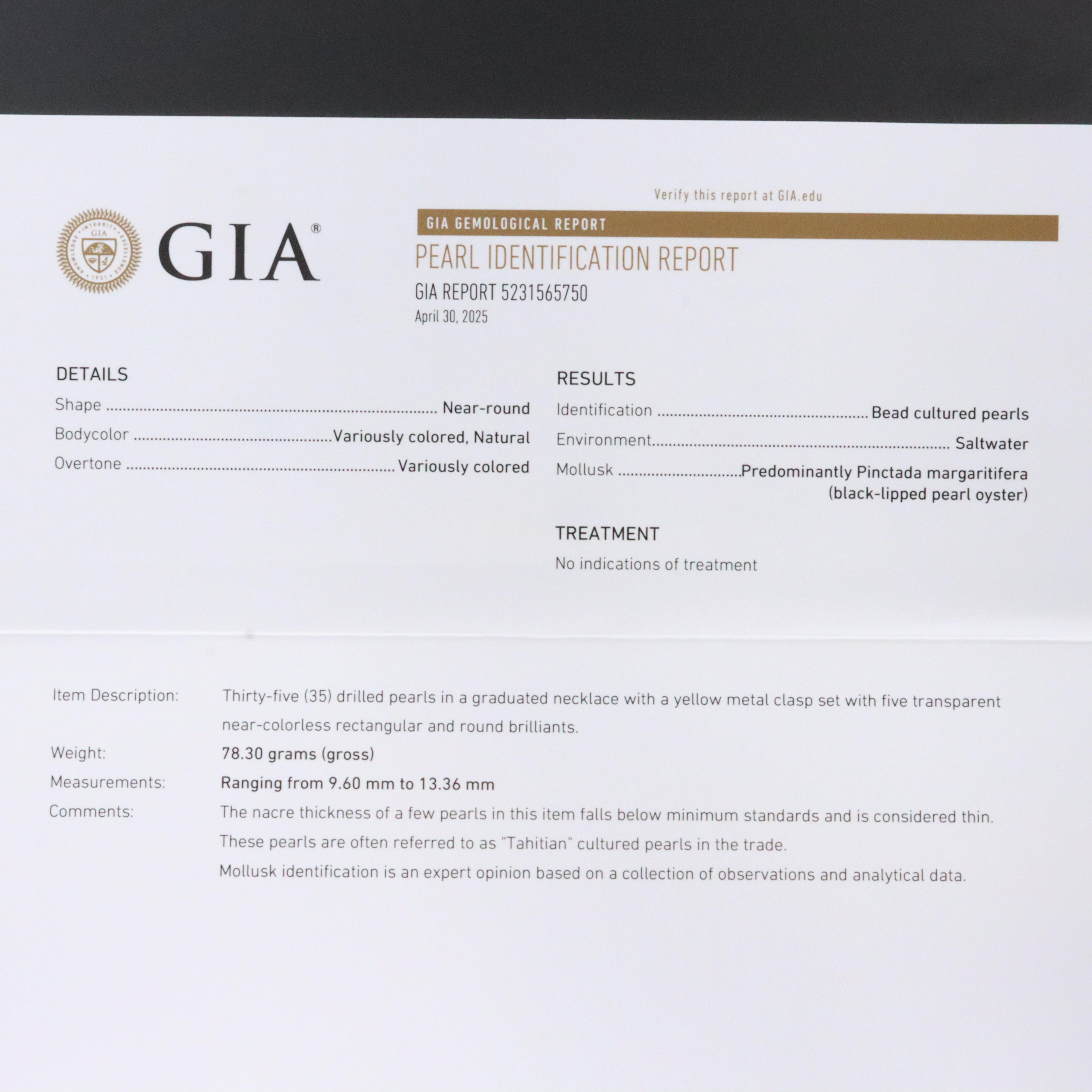 Tahitian Pearl Necklace with 18K Diamond Clasp and GIA Report