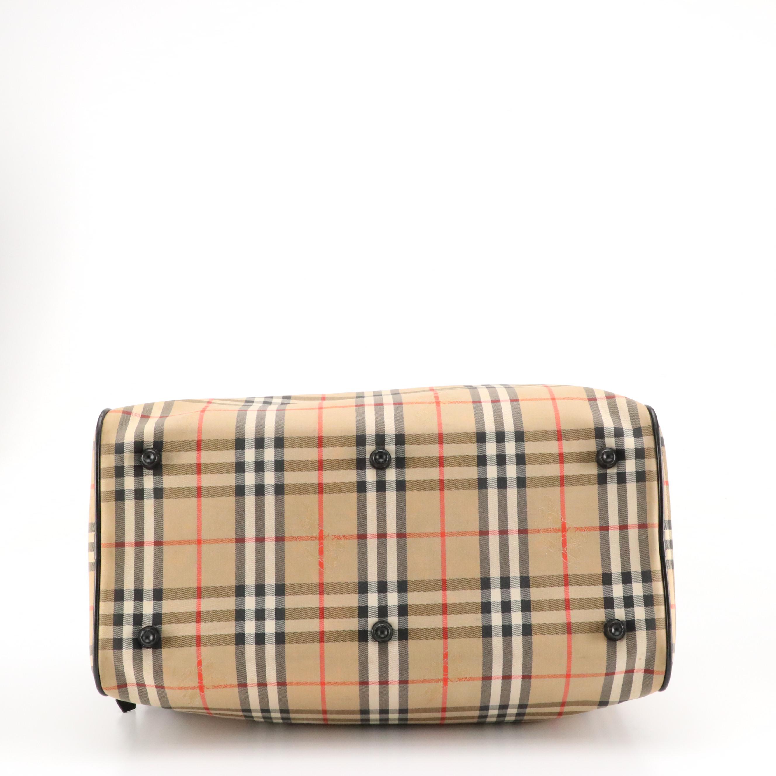 Burberrys Duffle Bag in Haymarket Check Canvas and Black Leather