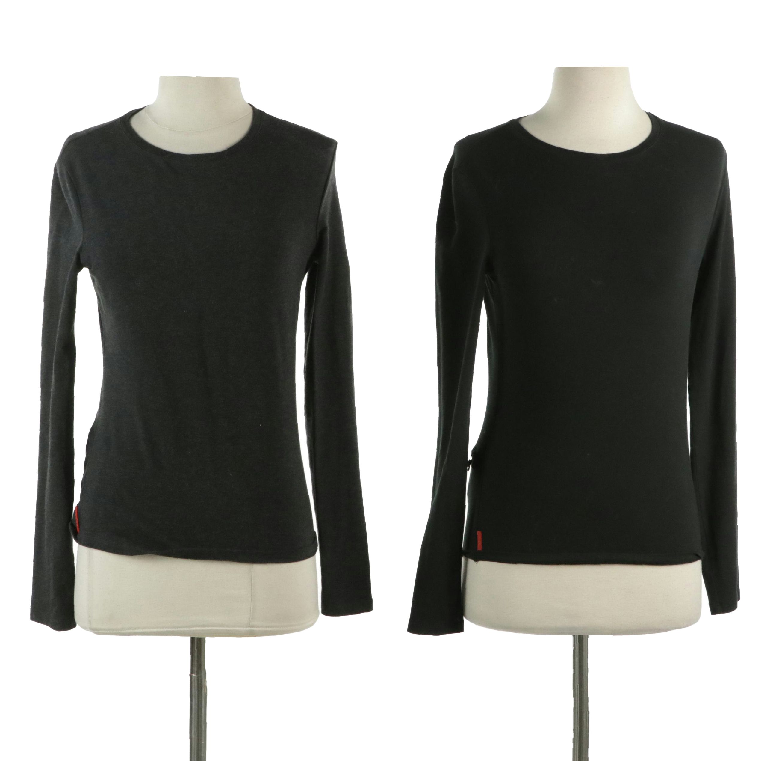 Prada Sport Cotton Blend Long Sleeve Tops with Zip Pocket Details