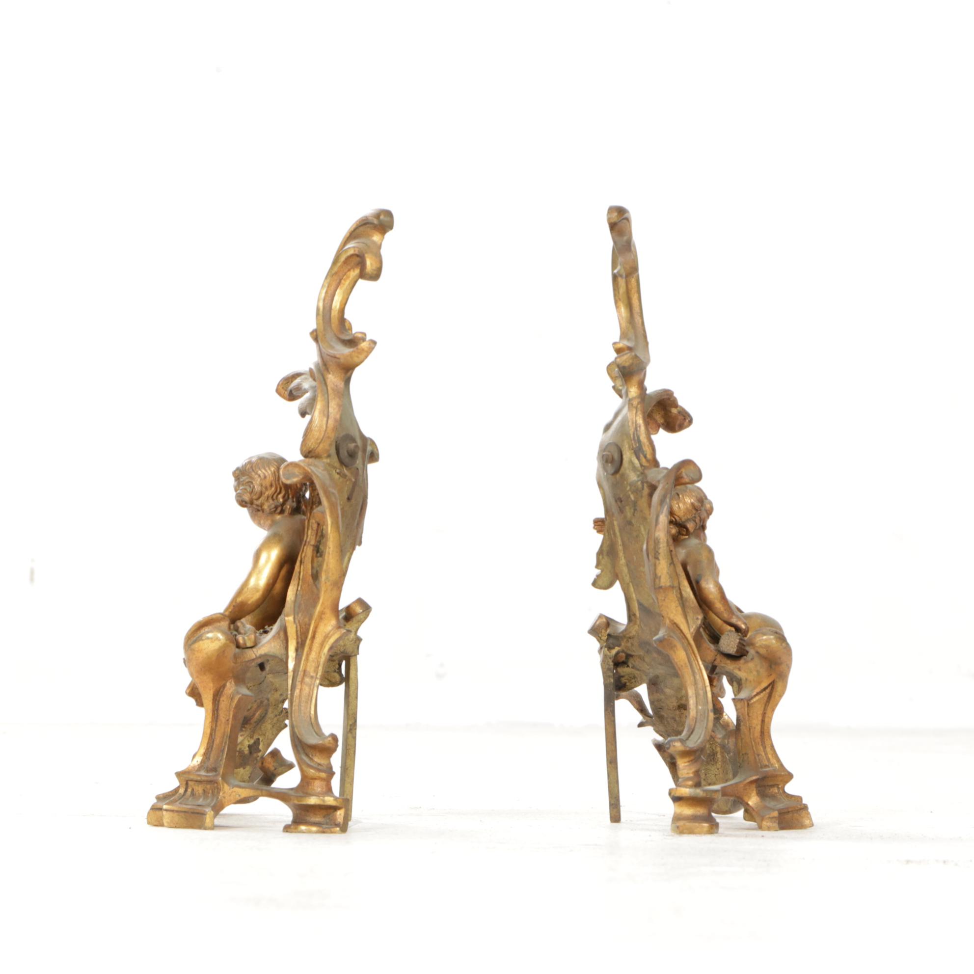 Brass Cherub Motif Andirons