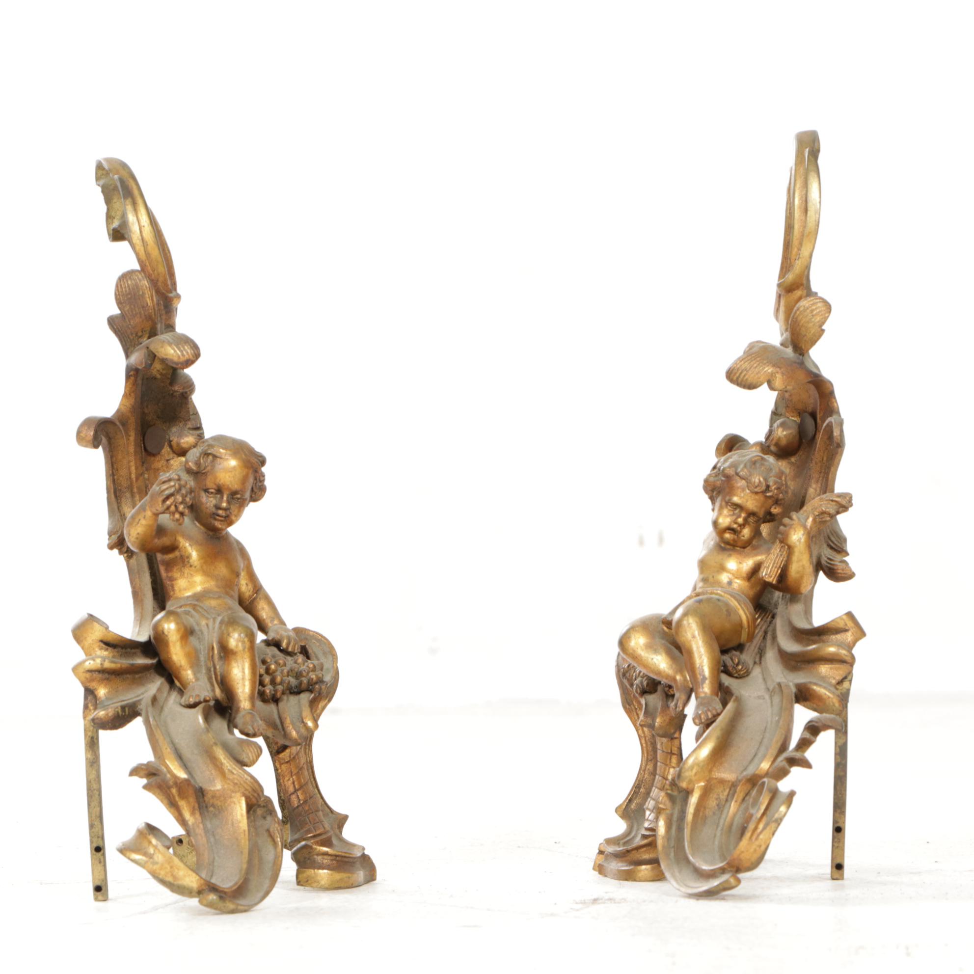 Brass Cherub Motif Andirons