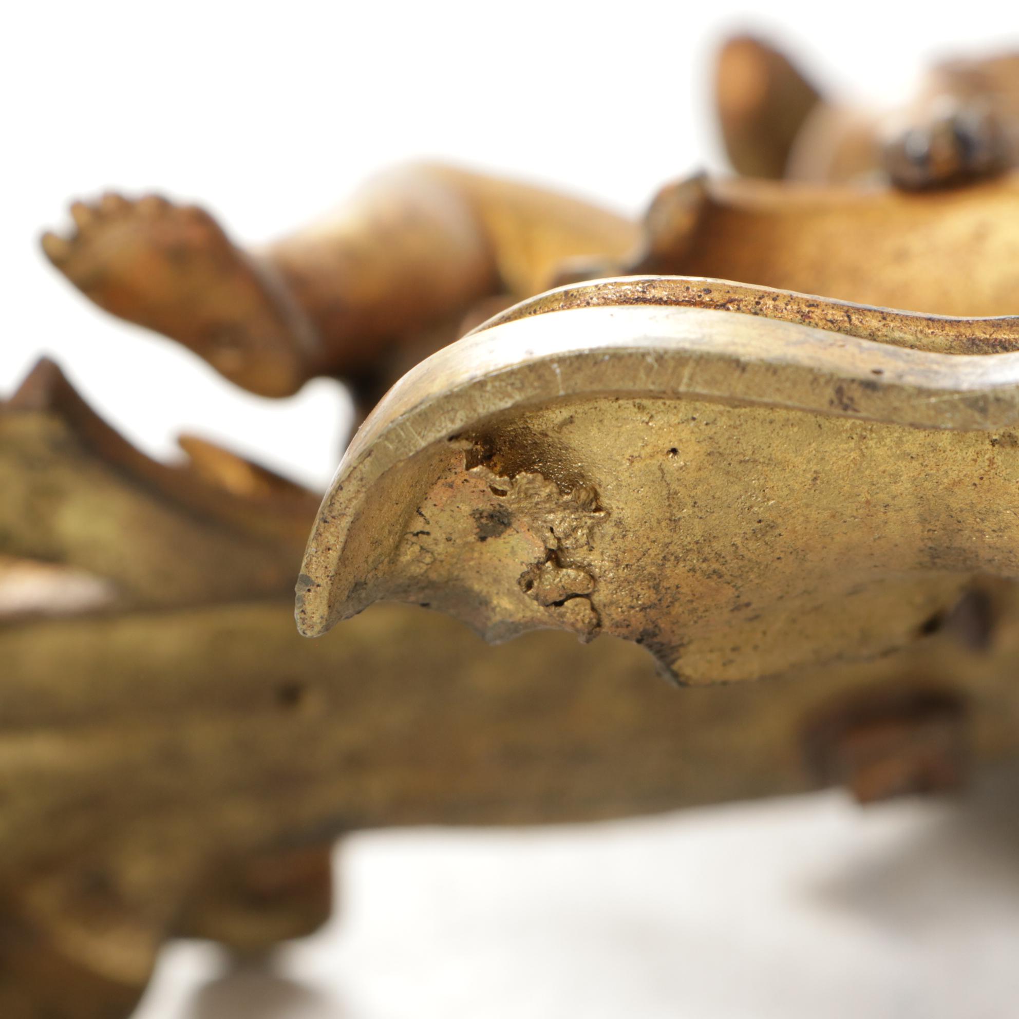 Brass Cherub Motif Andirons