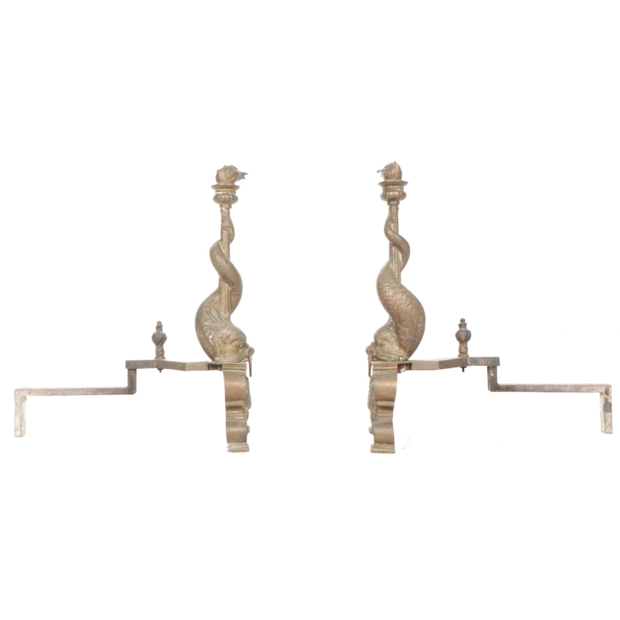 Bronze Dolphin Motif Andirons