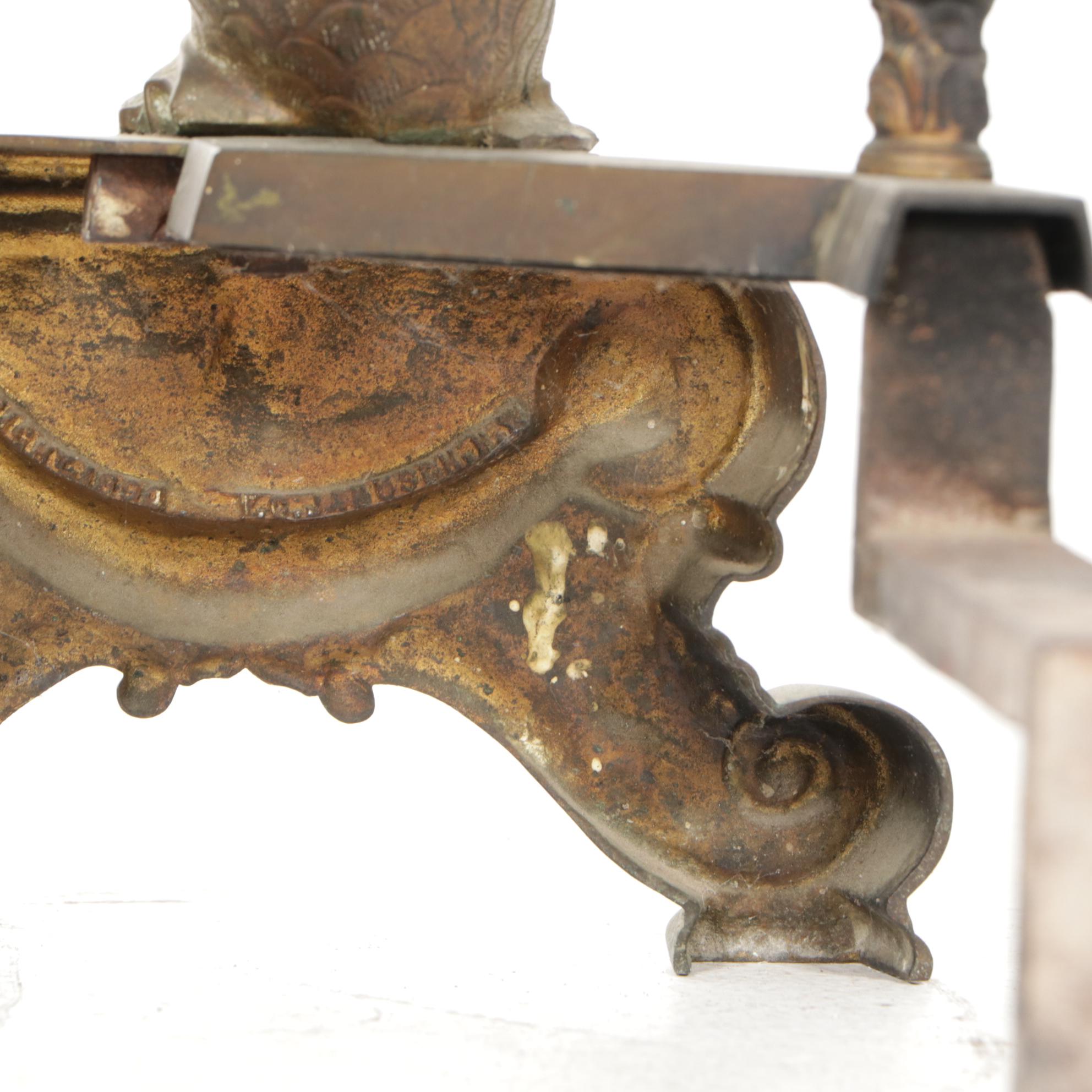 Bronze Dolphin Motif Andirons