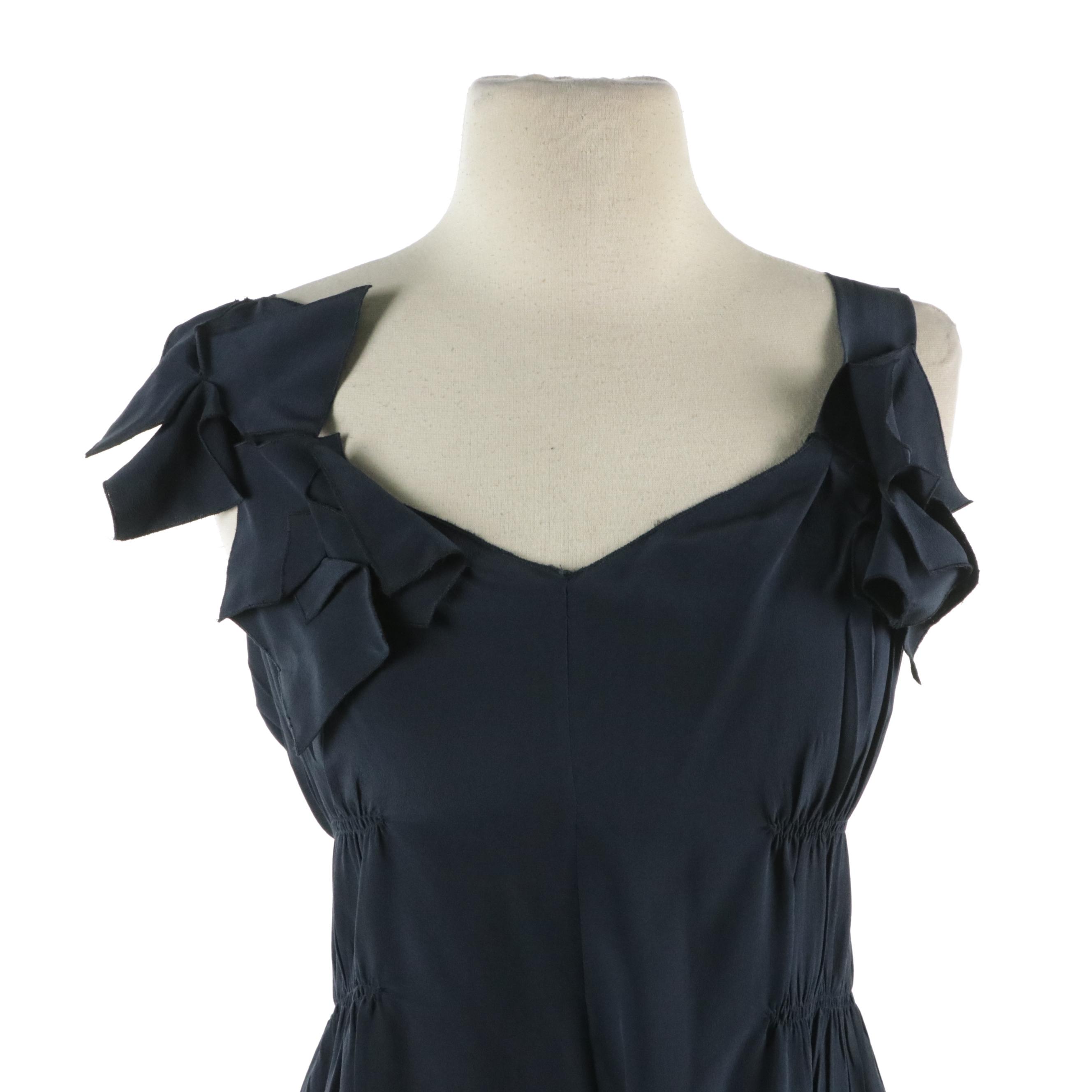 Prada Ruffled Cotton Blend Button-Up Shirt with Silk Trim & Silk Sleeveless Top