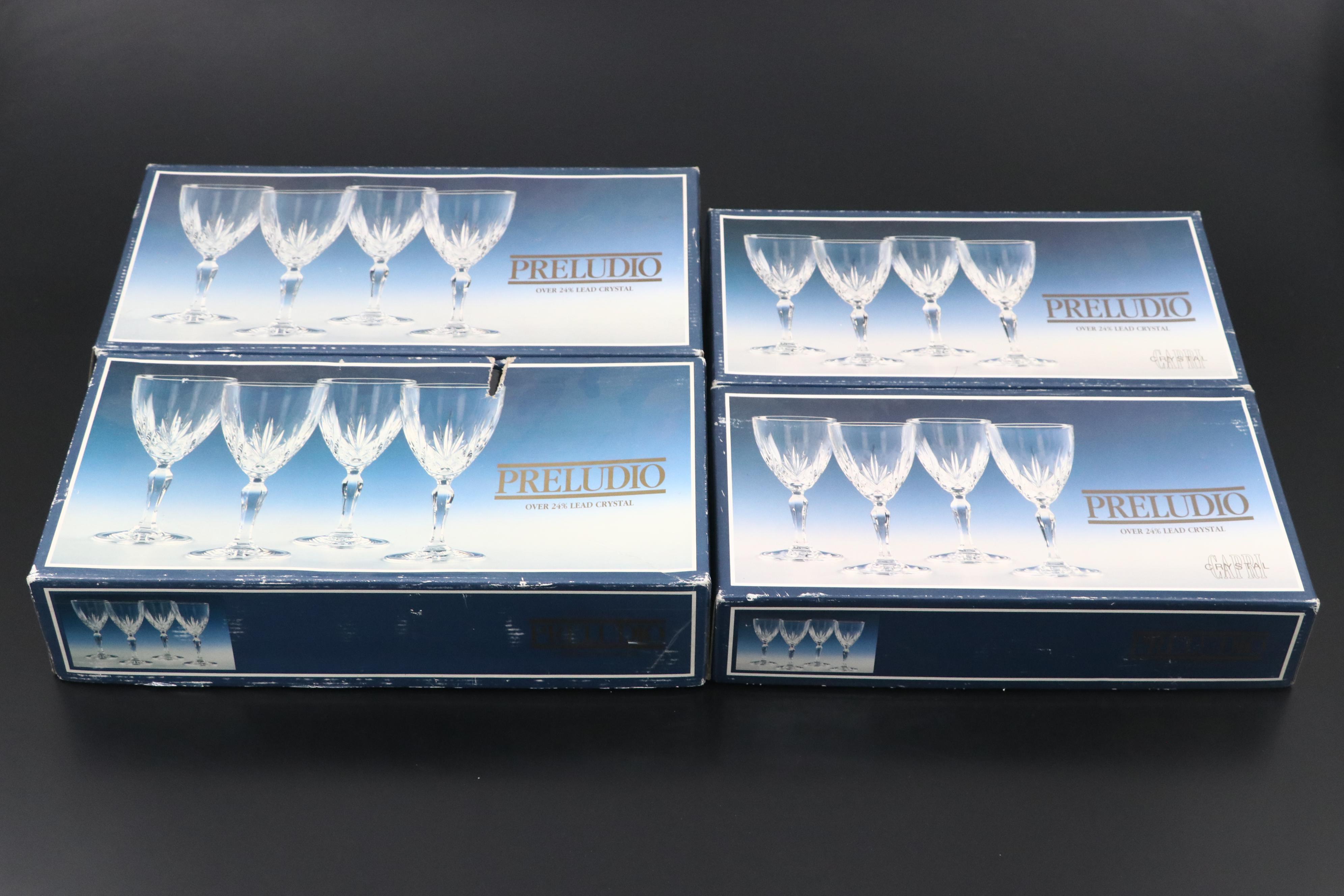 CALP "Preludio" Crystal Decanter, Wine Glasses and Water Goblets