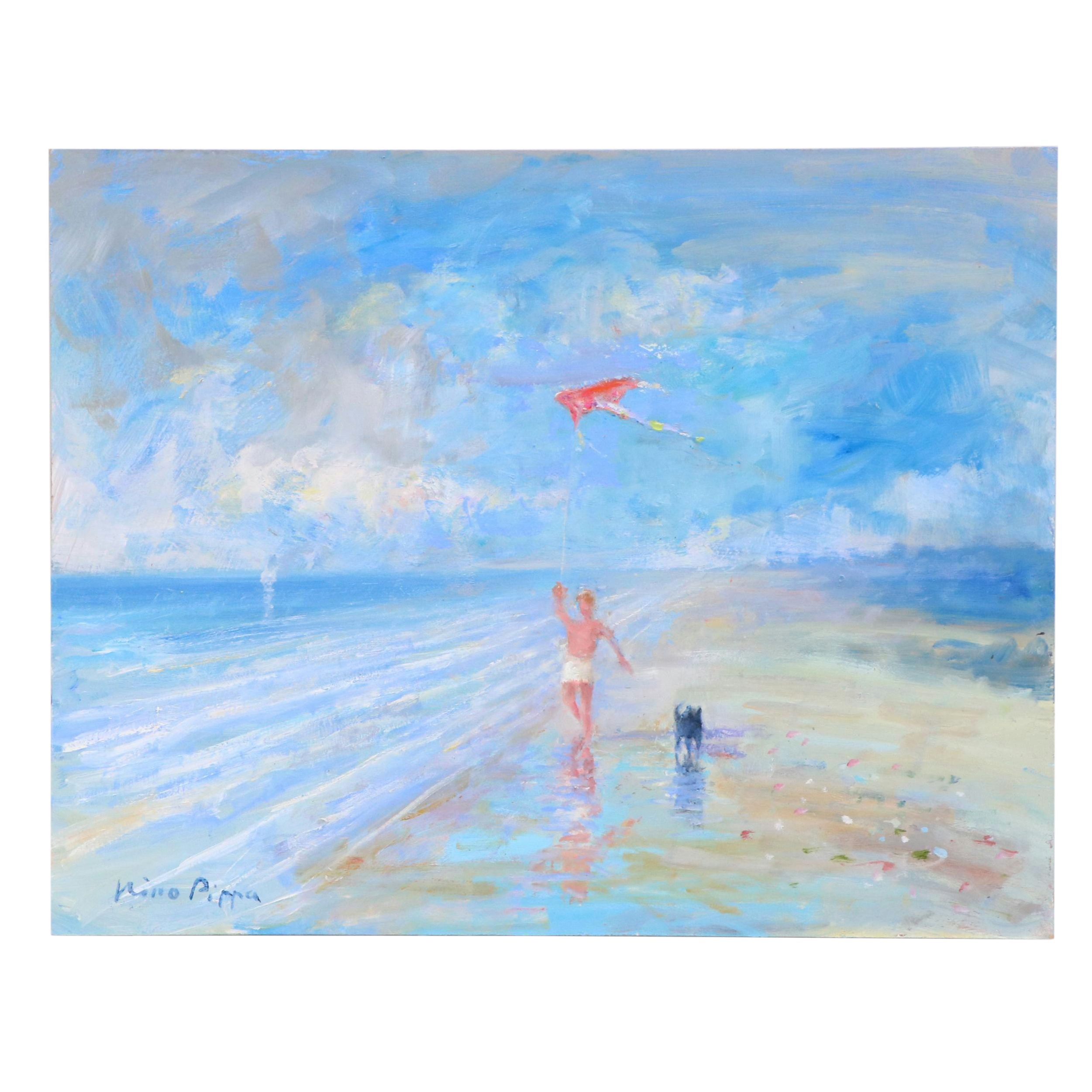 Nino Pippa Seascape Oil Painting "The Kite," 2022