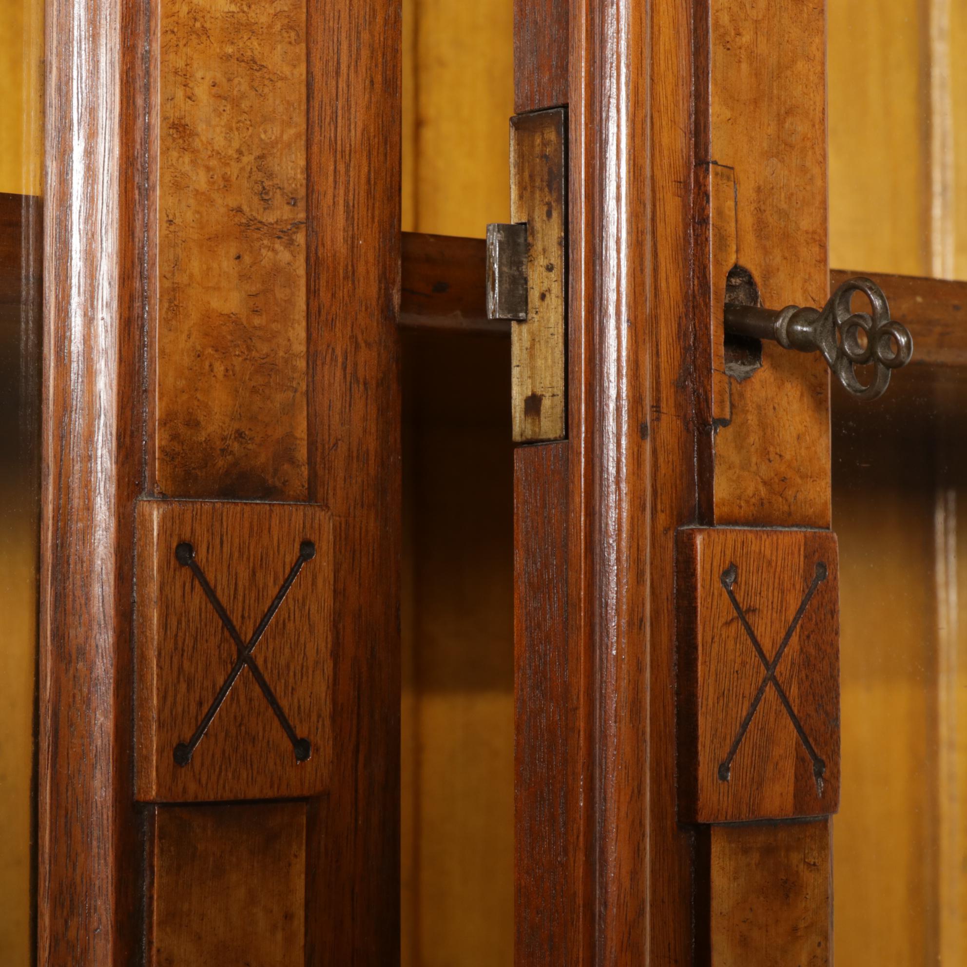 Walnut and Burl Wood Roll Top Secretary Desk and Bookcase, Early 20th Century