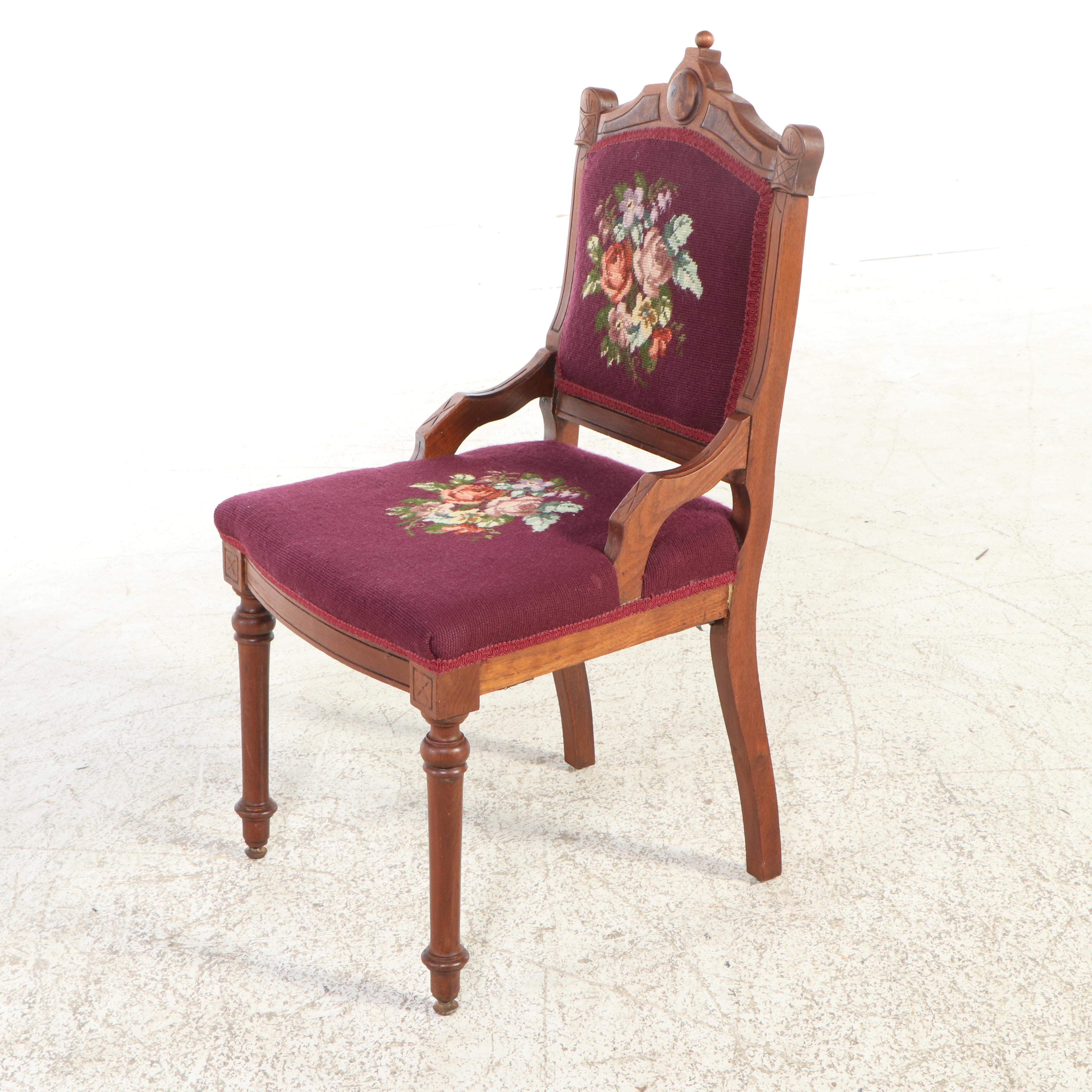 Victorian Eastlake Style Walnut and Burl Wood Side Chair, 19th Century