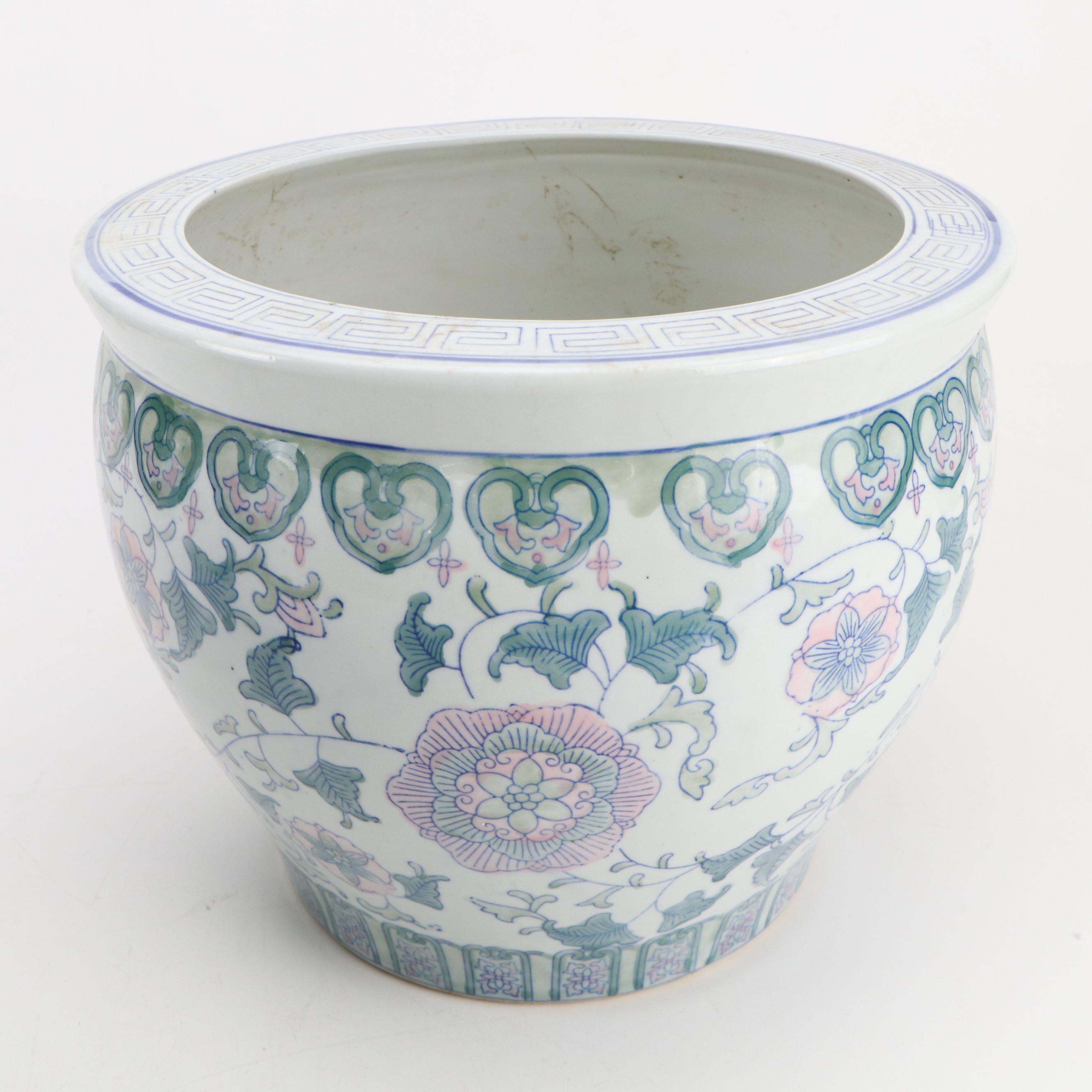 Pair of Chinese Porcelain Fishbowl Planters