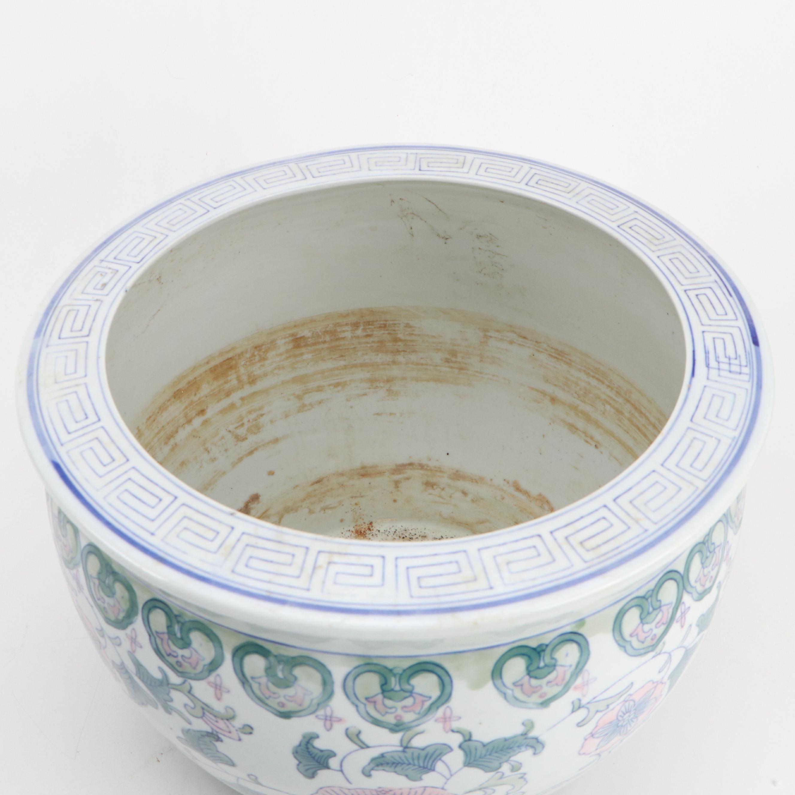 Pair of Chinese Porcelain Fishbowl Planters