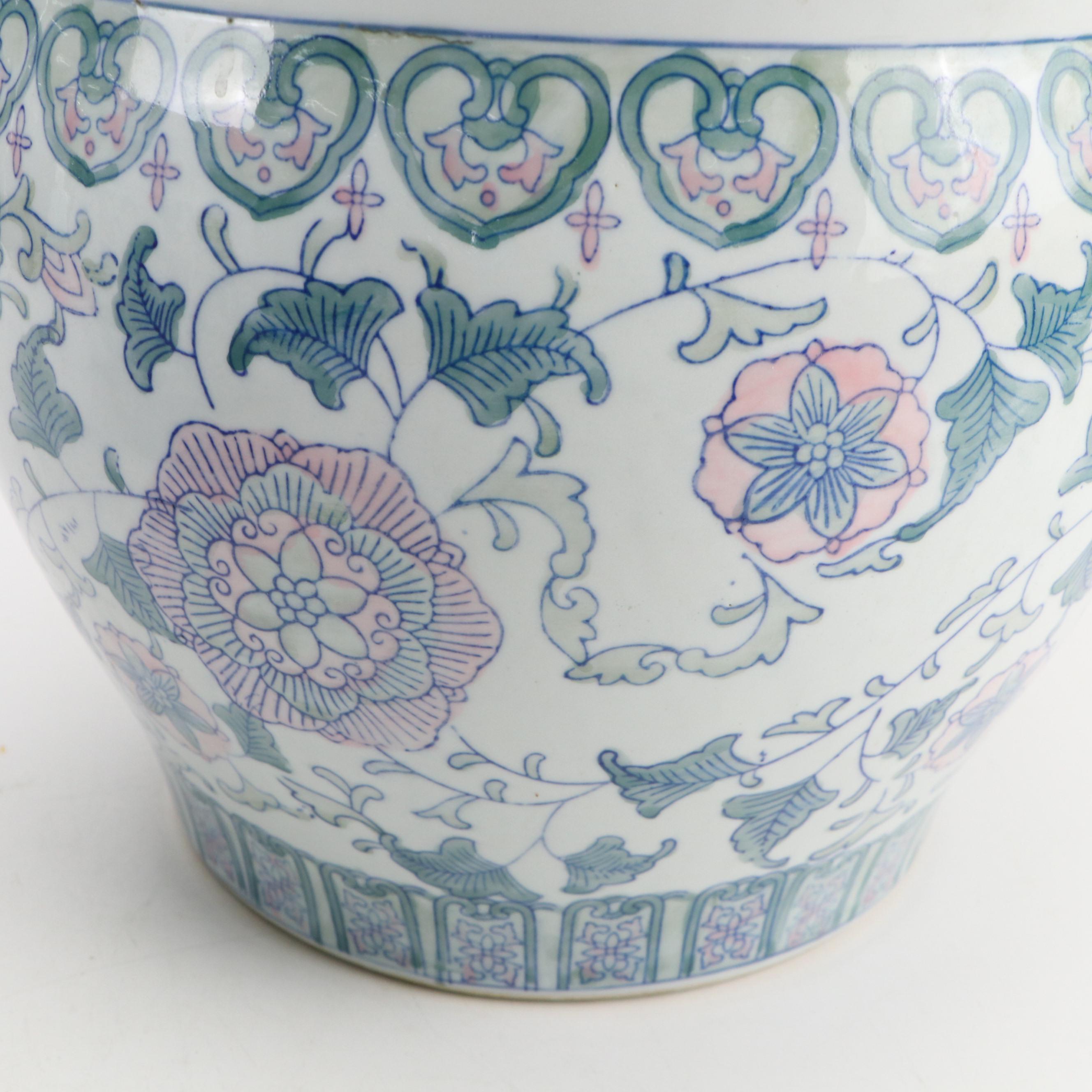 Pair of Chinese Porcelain Fishbowl Planters