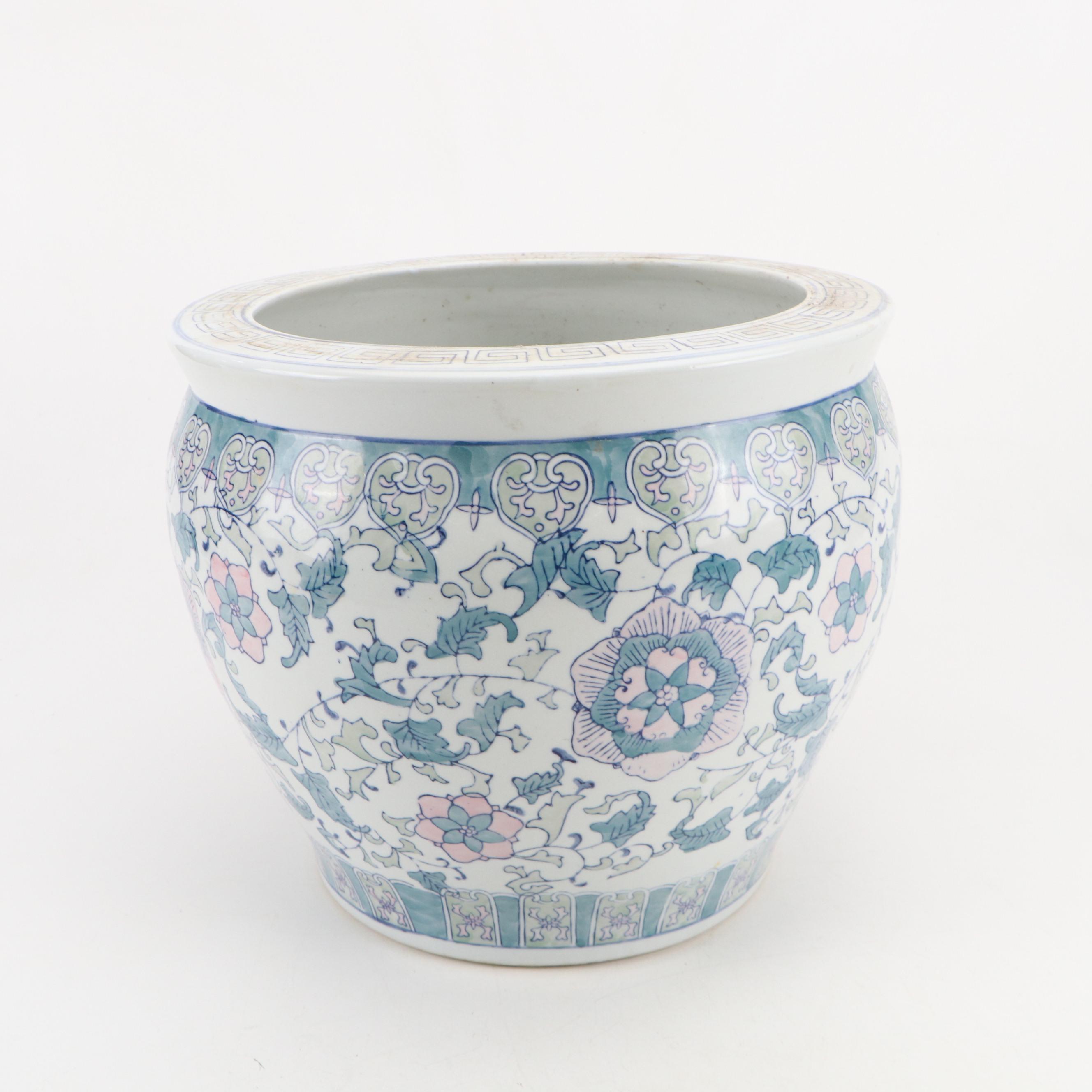 Pair of Chinese Porcelain Fishbowl Planters