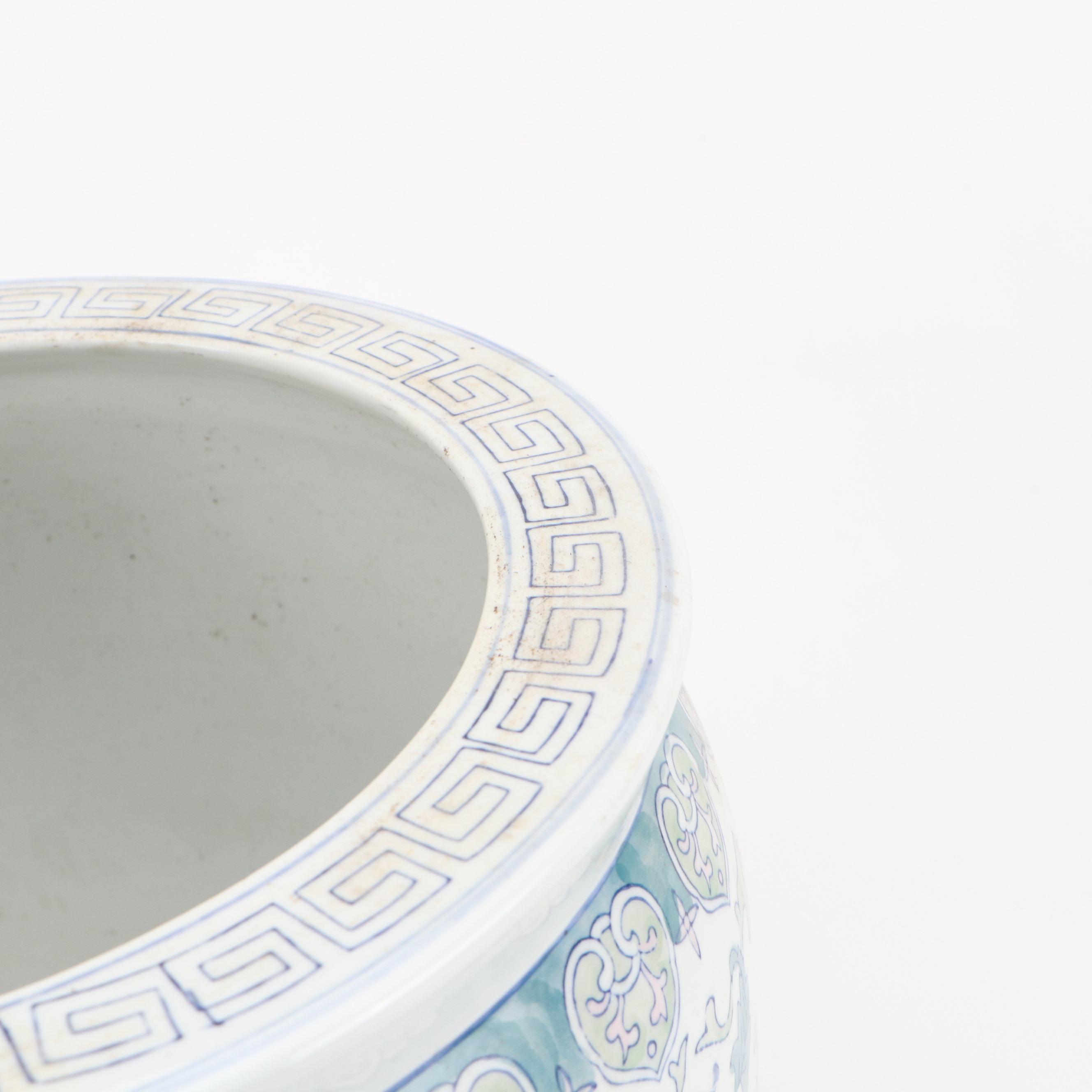 Pair of Chinese Porcelain Fishbowl Planters