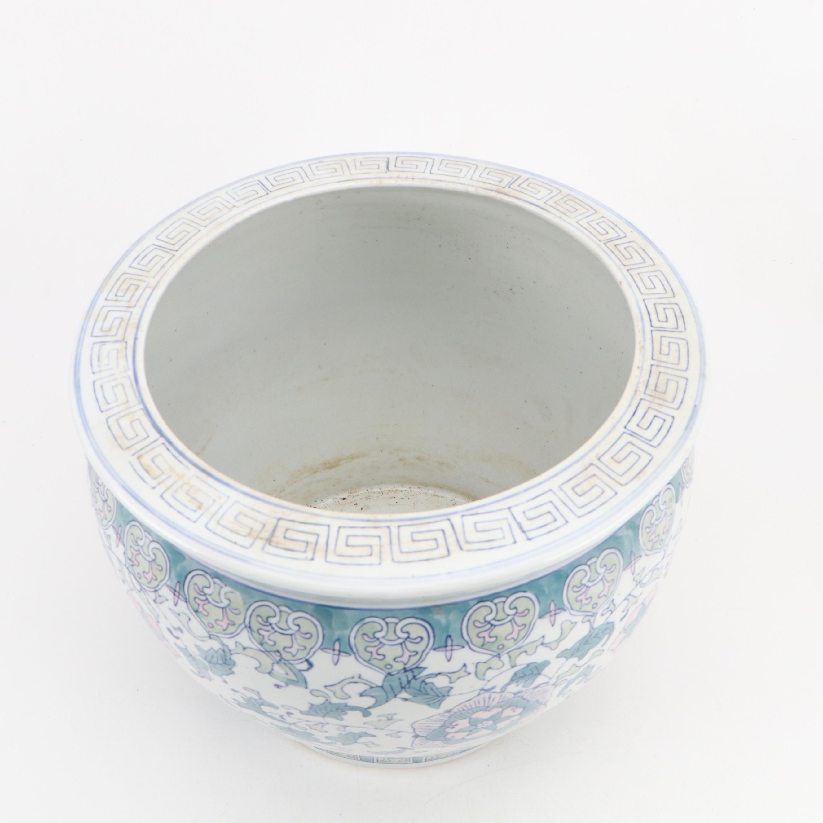 Pair of Chinese Porcelain Fishbowl Planters