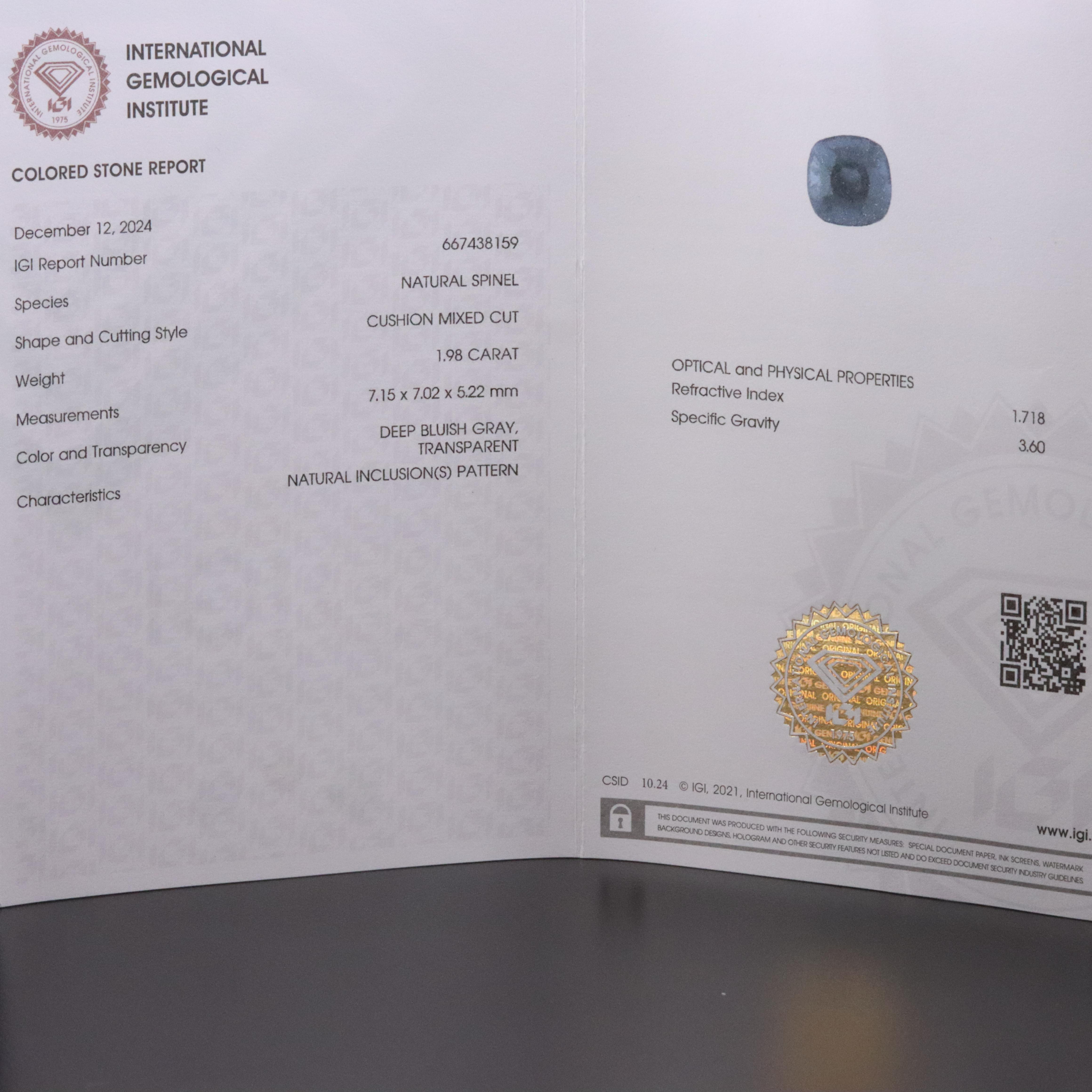 Loose 1.98 CT Spinel with IGI Report