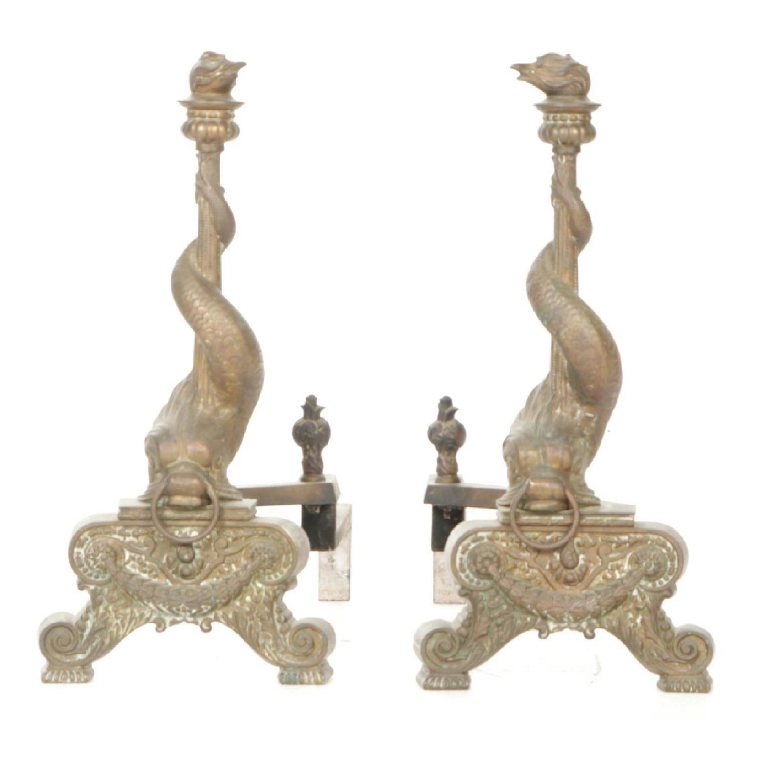 Bronze Dolphin Motif Andirons