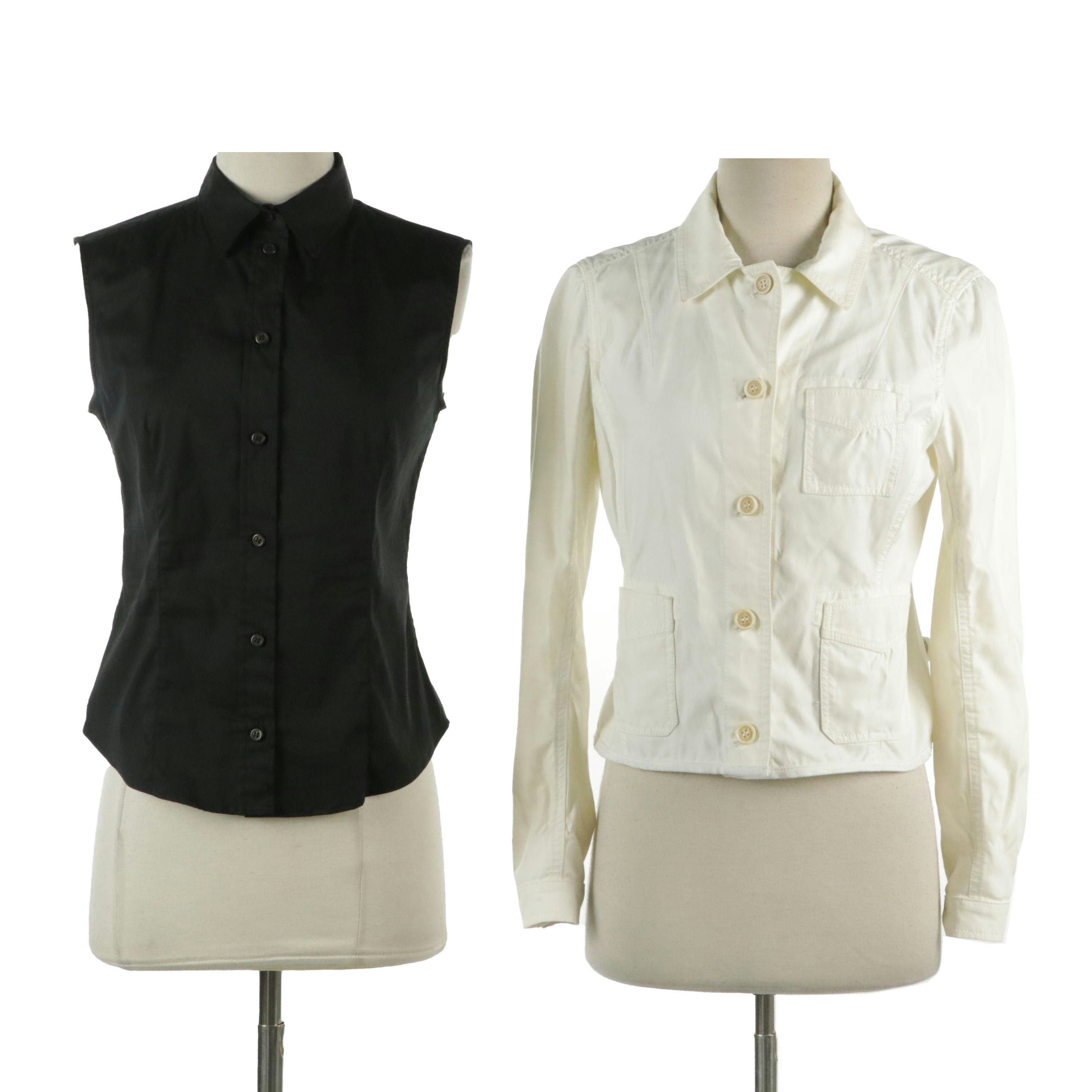 Prada White Button-Front Jacket and Sleeveless Button-Down Top