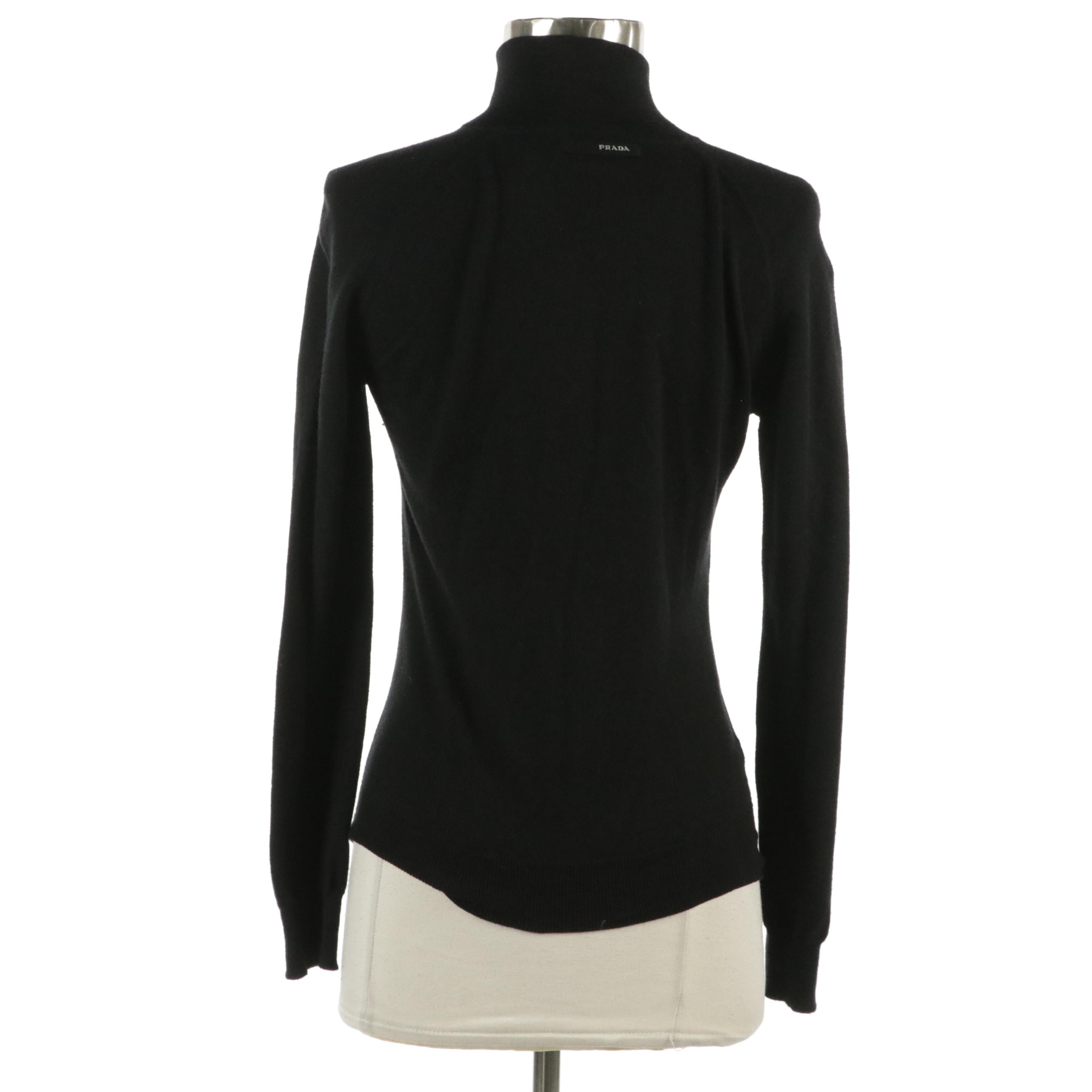 Prada Black Cotton and Cashmere Blend Zip Sweater