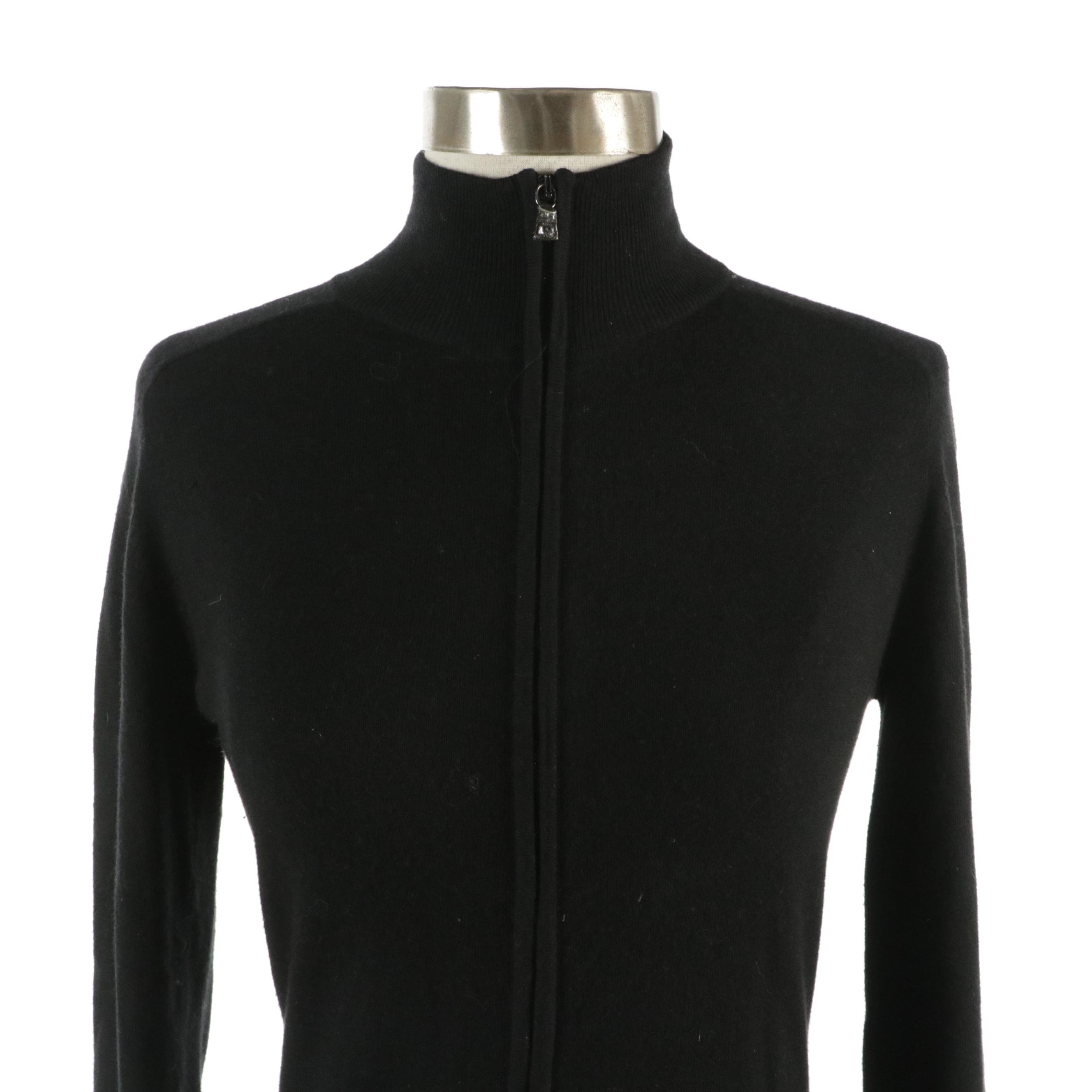 Prada Black Cotton and Cashmere Blend Zip Sweater