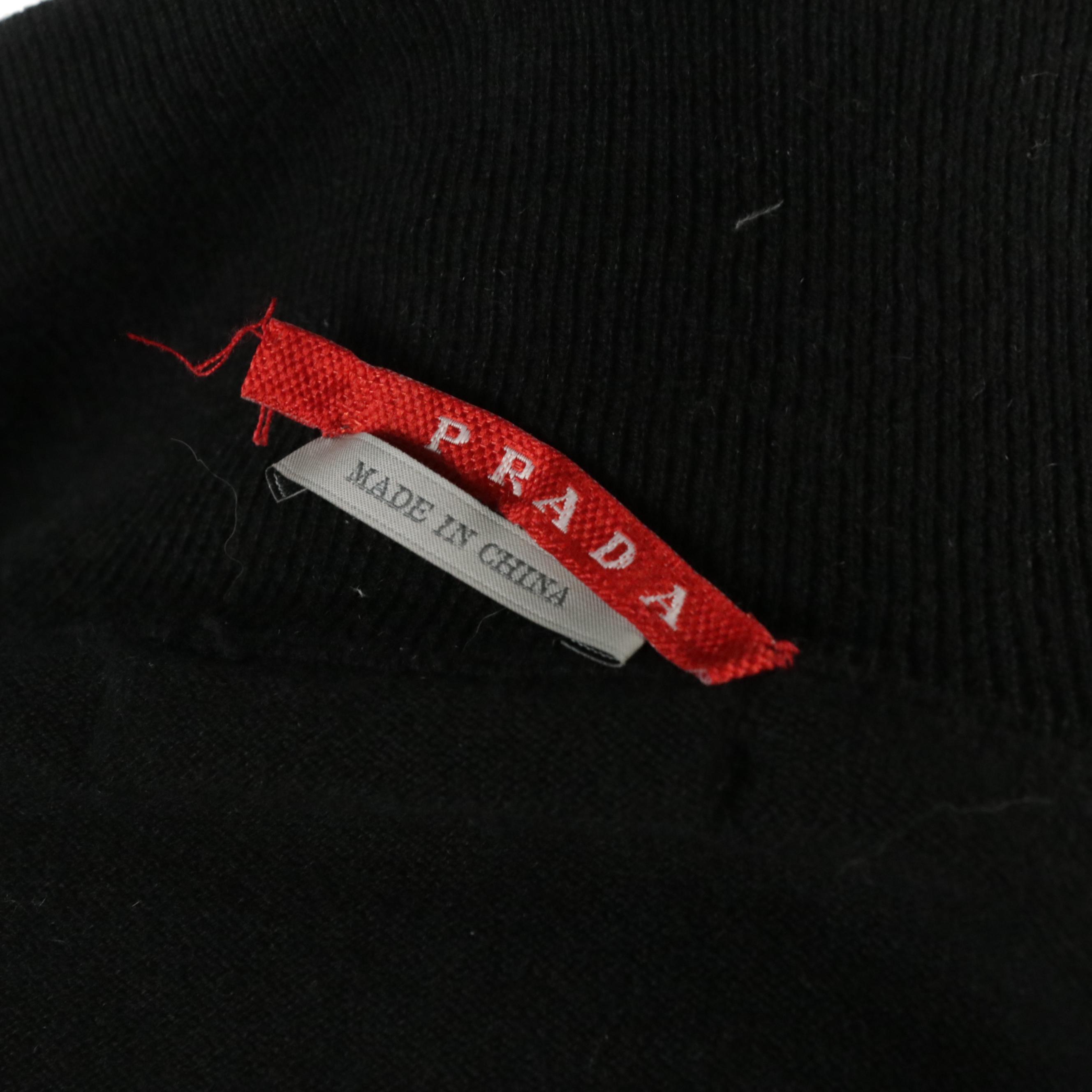 Prada Black Cotton and Cashmere Blend Zip Sweater