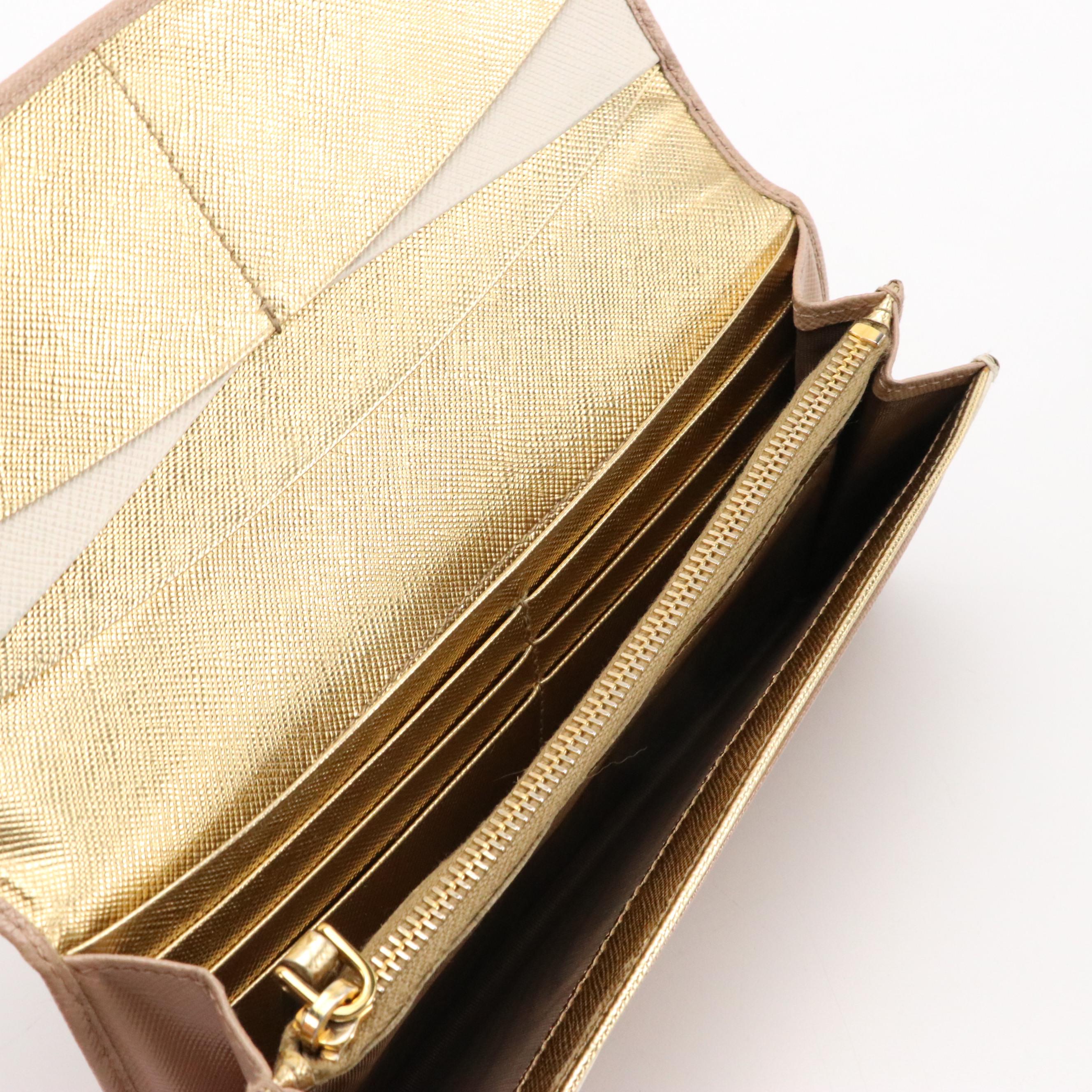 Prada Long Wallet in Saffino Leather with Box