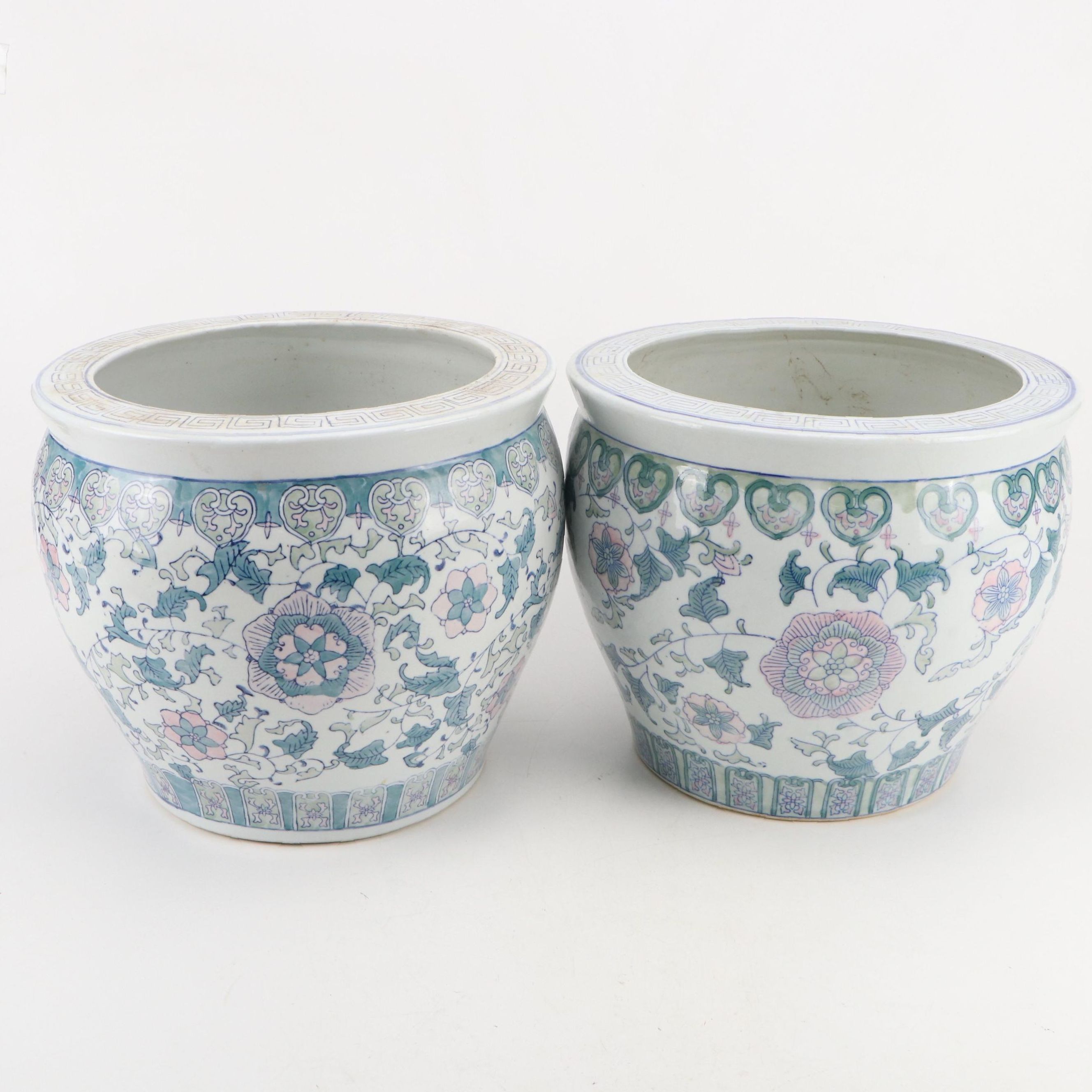 Pair of Chinese Porcelain Fishbowl Planters