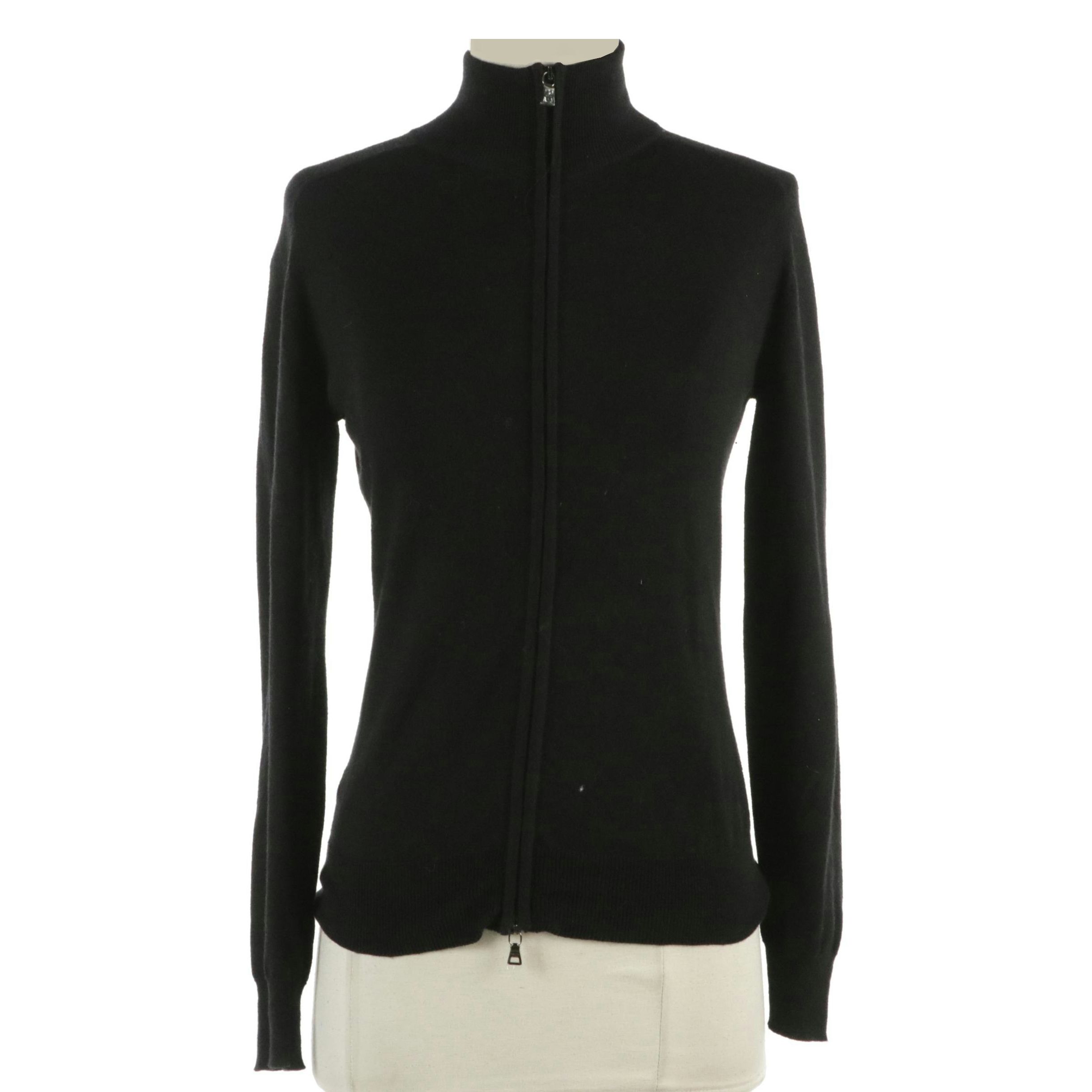 Prada Black Cotton and Cashmere Blend Zip Sweater
