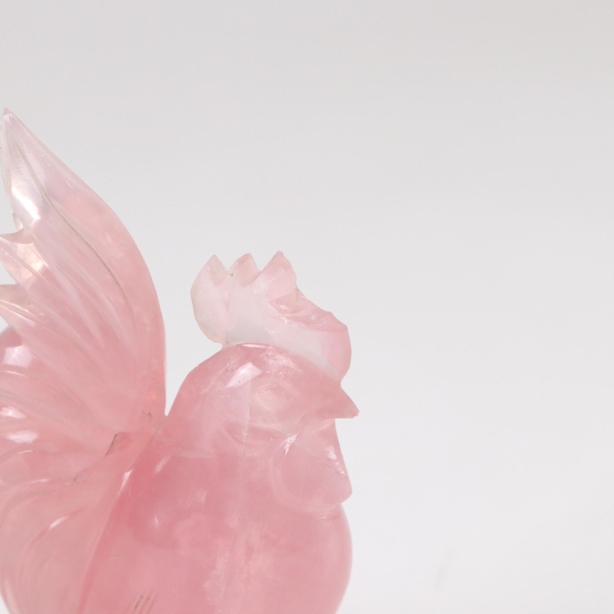 Hand-Carved Rose Quartz Chicken & Rooster Figures
