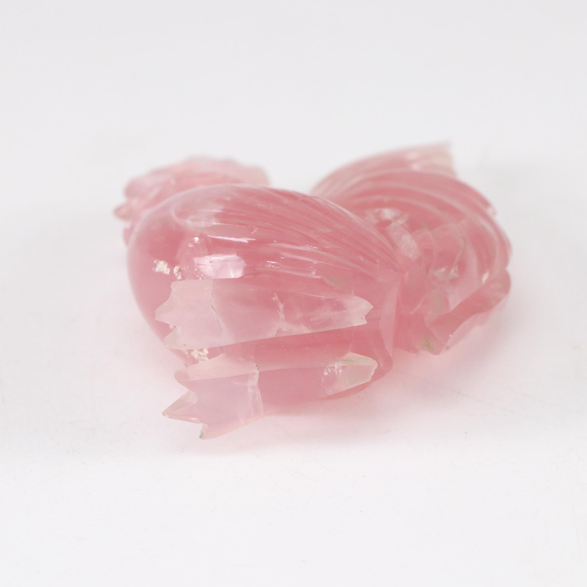 Hand-Carved Rose Quartz Chicken & Rooster Figures