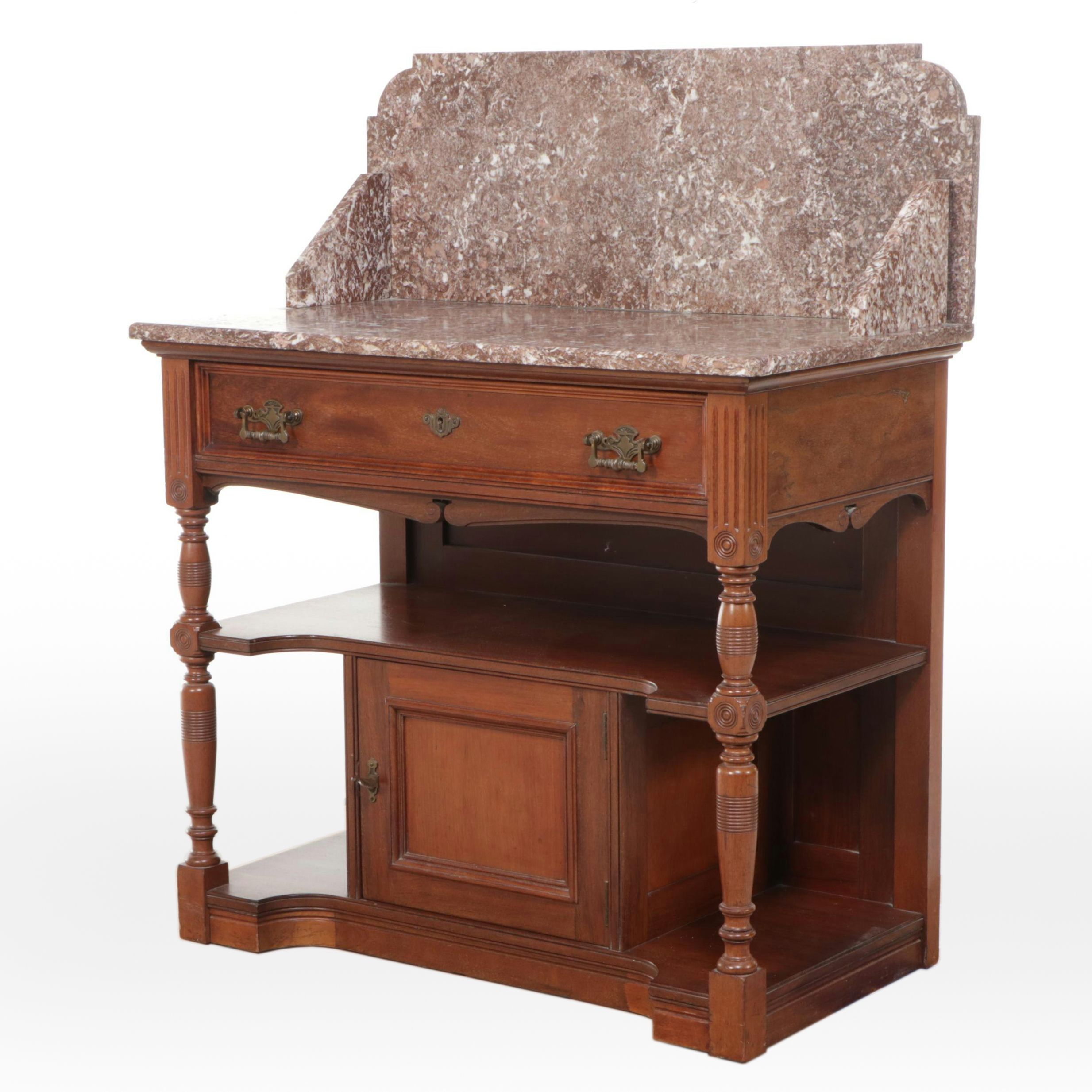 Victorian Marble Top Mahogany Dry Sink, Late 19th/Early 20th Century