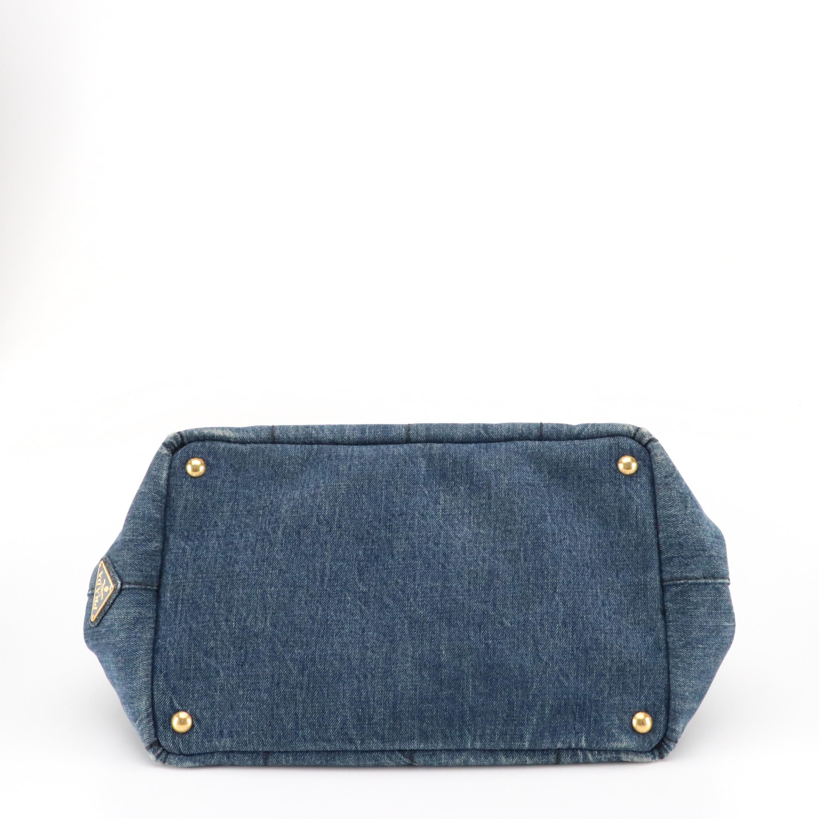 Prada Large Canapa Logo Tote in Blue Denim