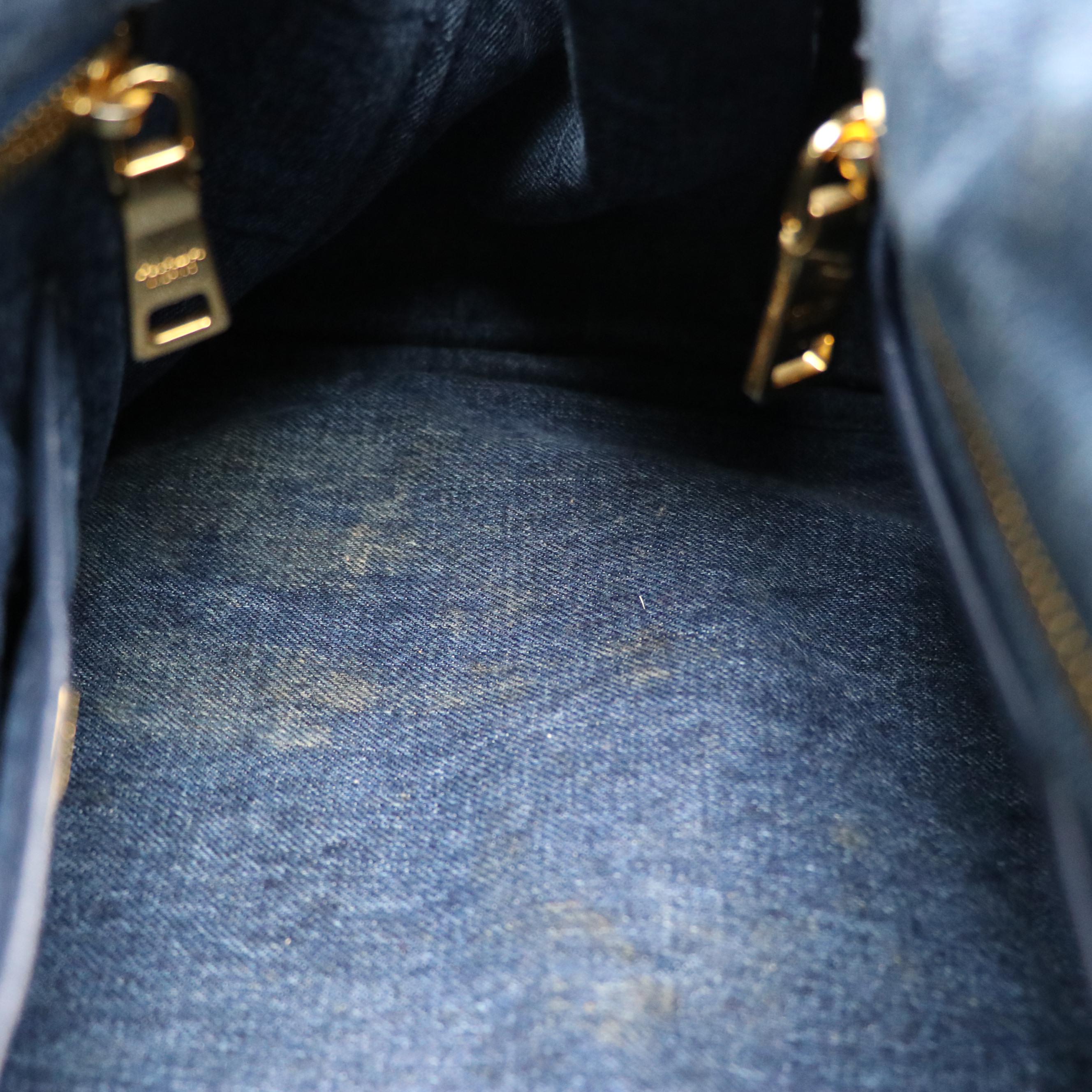 Prada Large Canapa Logo Tote in Blue Denim