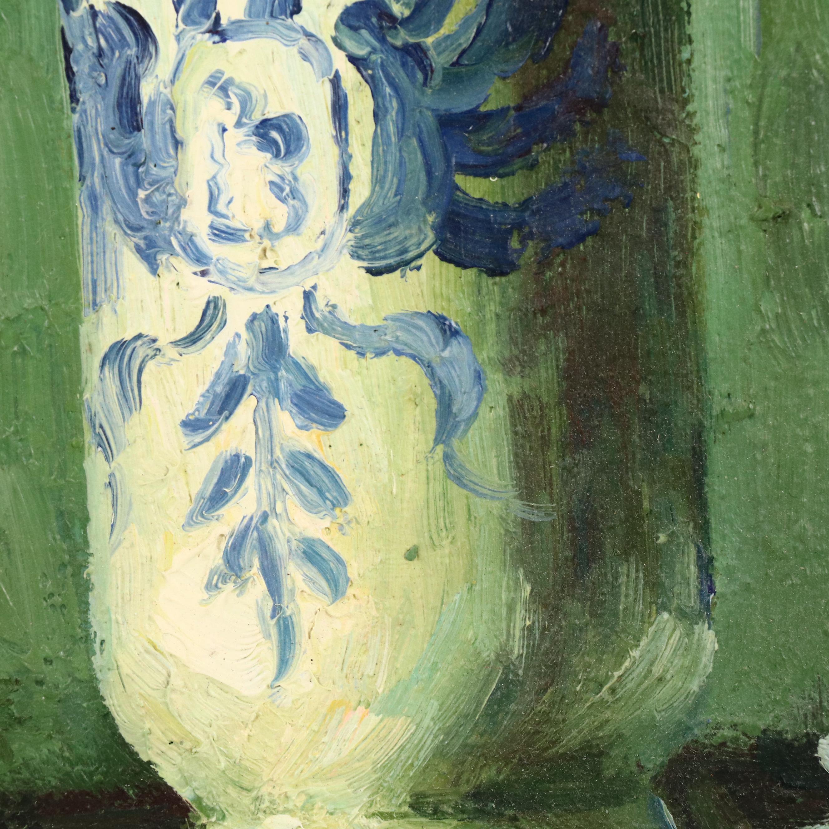 Still Life Oil Painting with White Flowers and Double-Headed Eagle Vase
