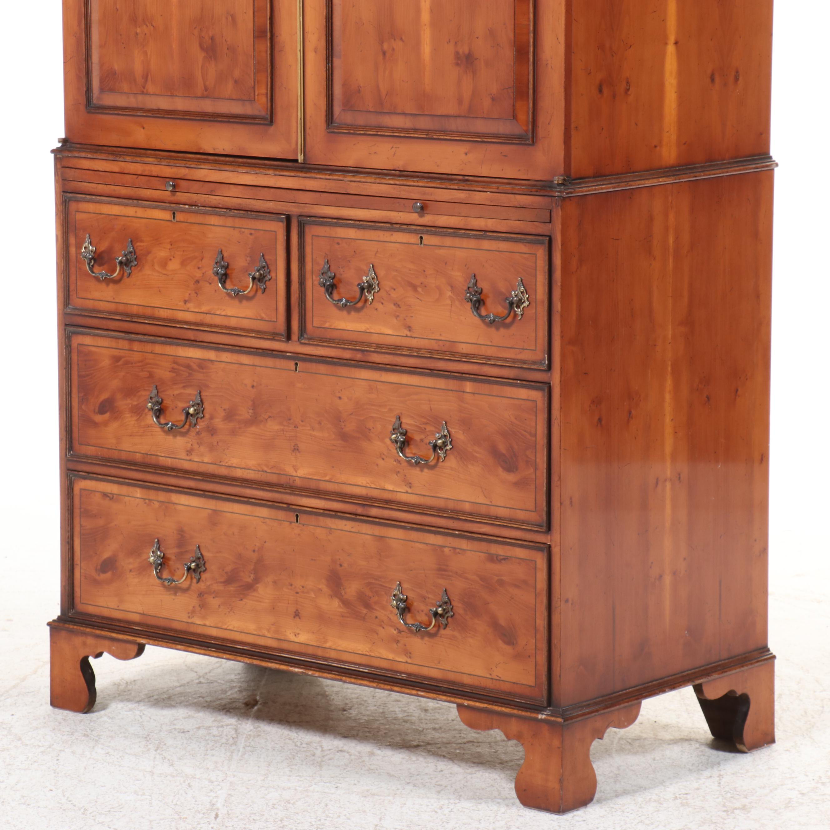George II Style Yew and Mahogany Media Armoire, Late 20th Century