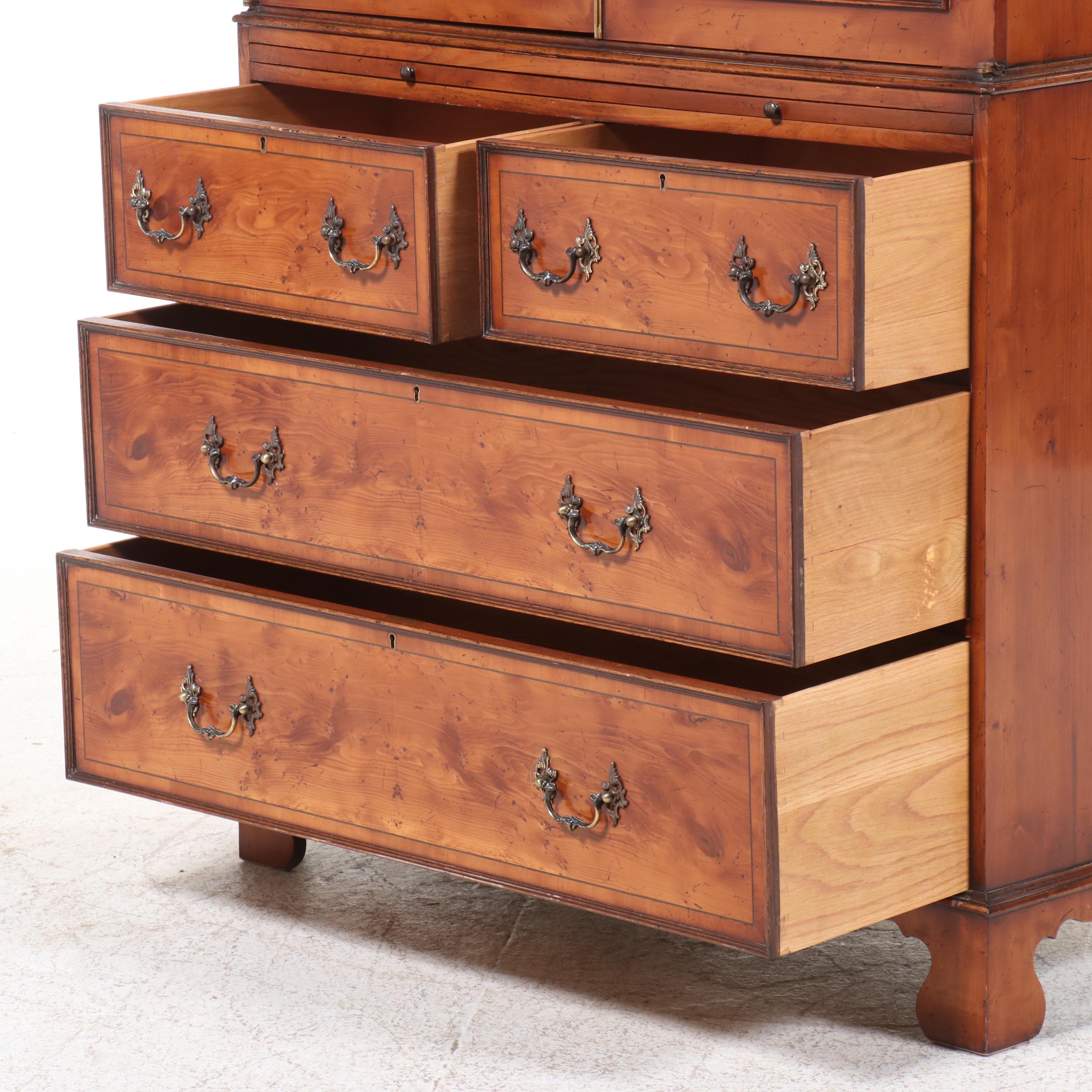 George II Style Yew and Mahogany Media Armoire, Late 20th Century