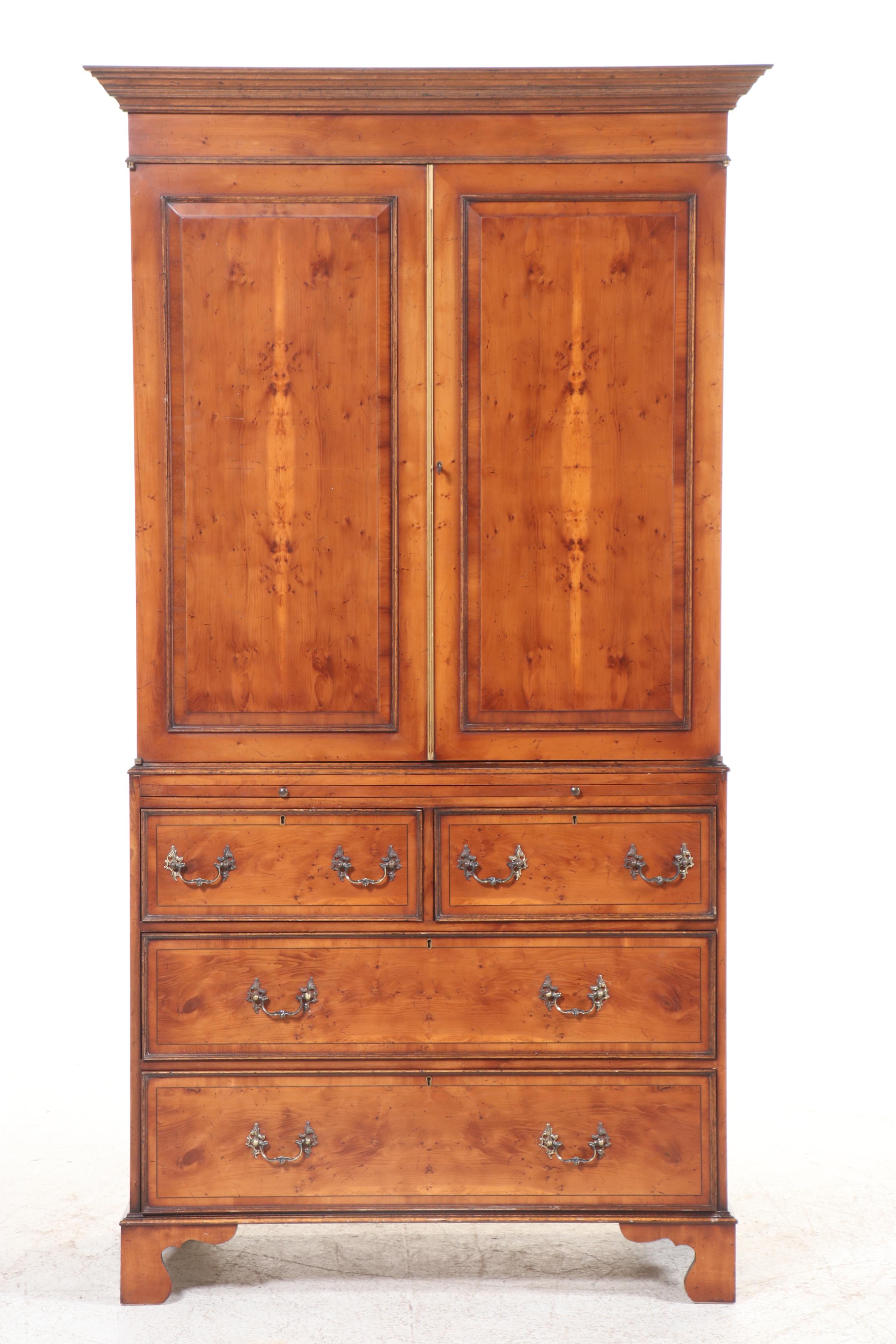 George II Style Yew and Mahogany Media Armoire, Late 20th Century