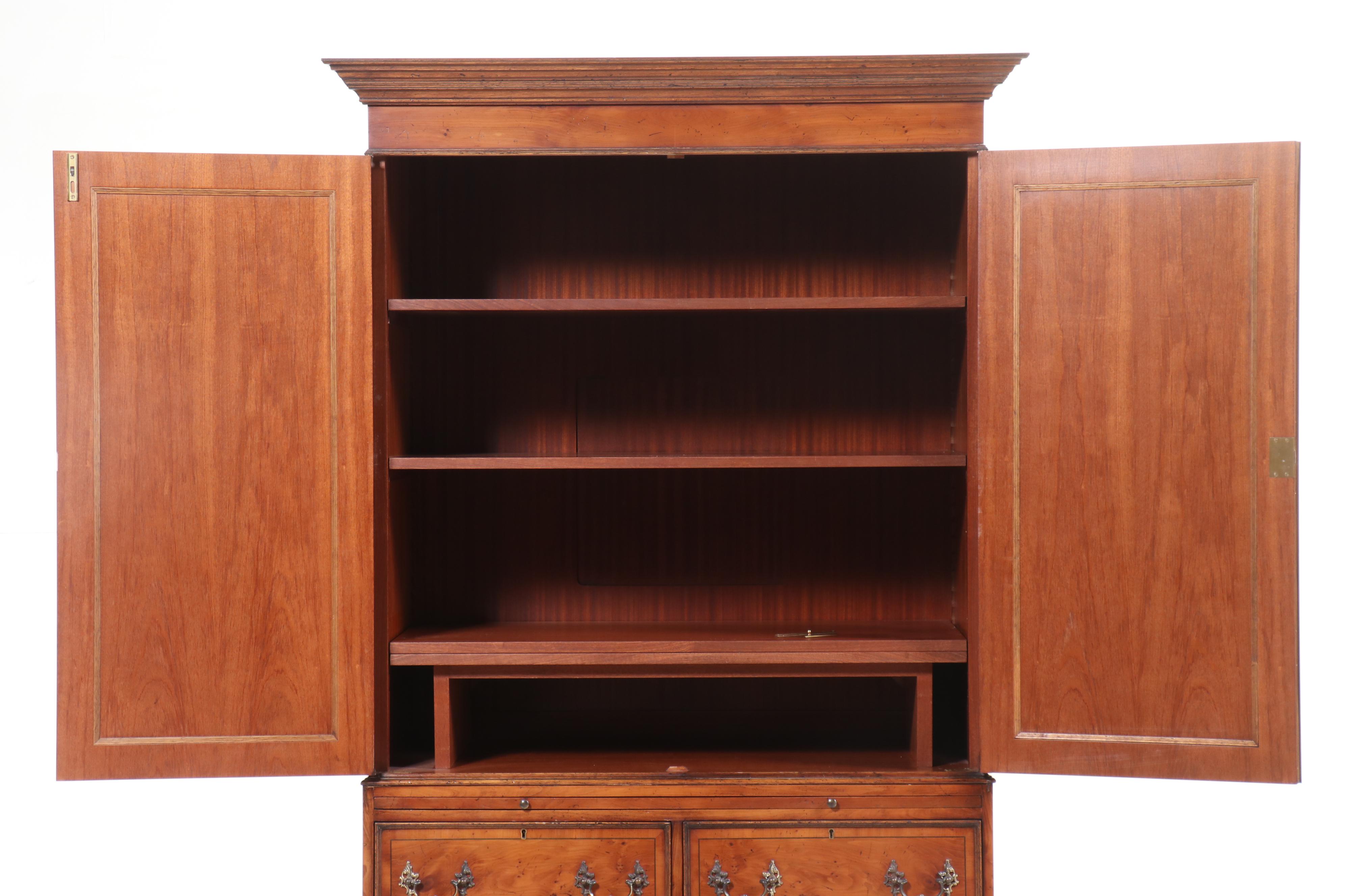 George II Style Yew and Mahogany Media Armoire, Late 20th Century