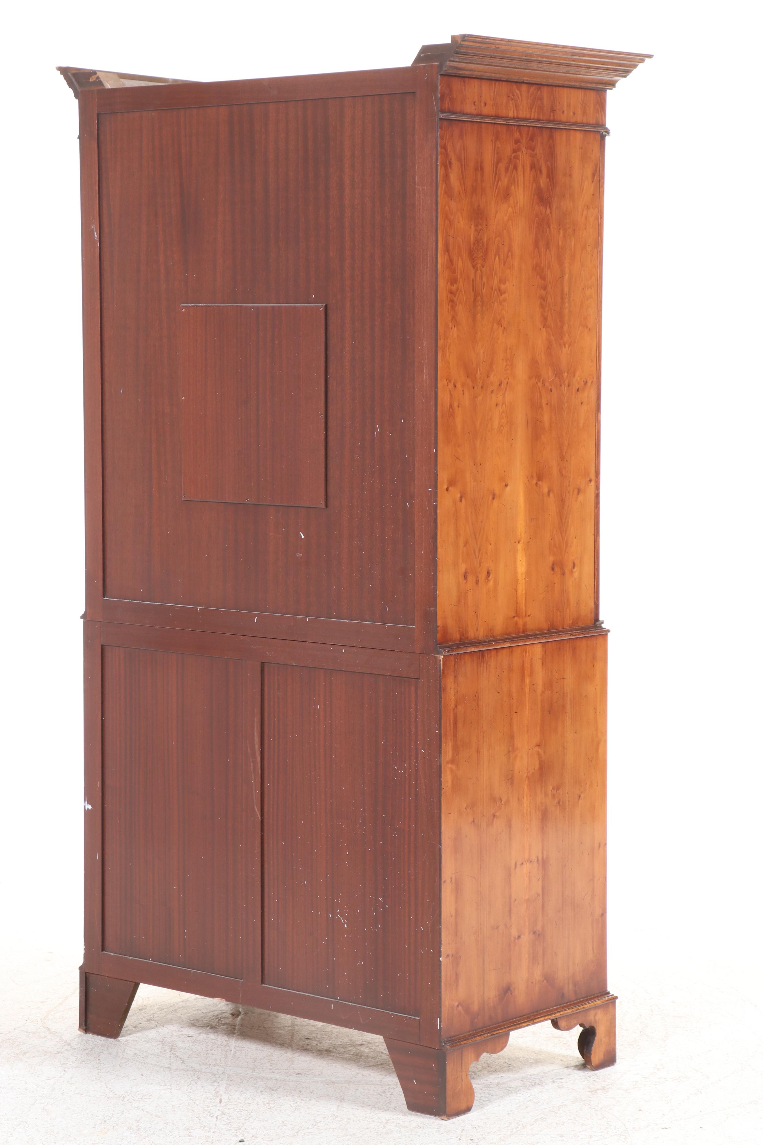 George II Style Yew and Mahogany Media Armoire, Late 20th Century