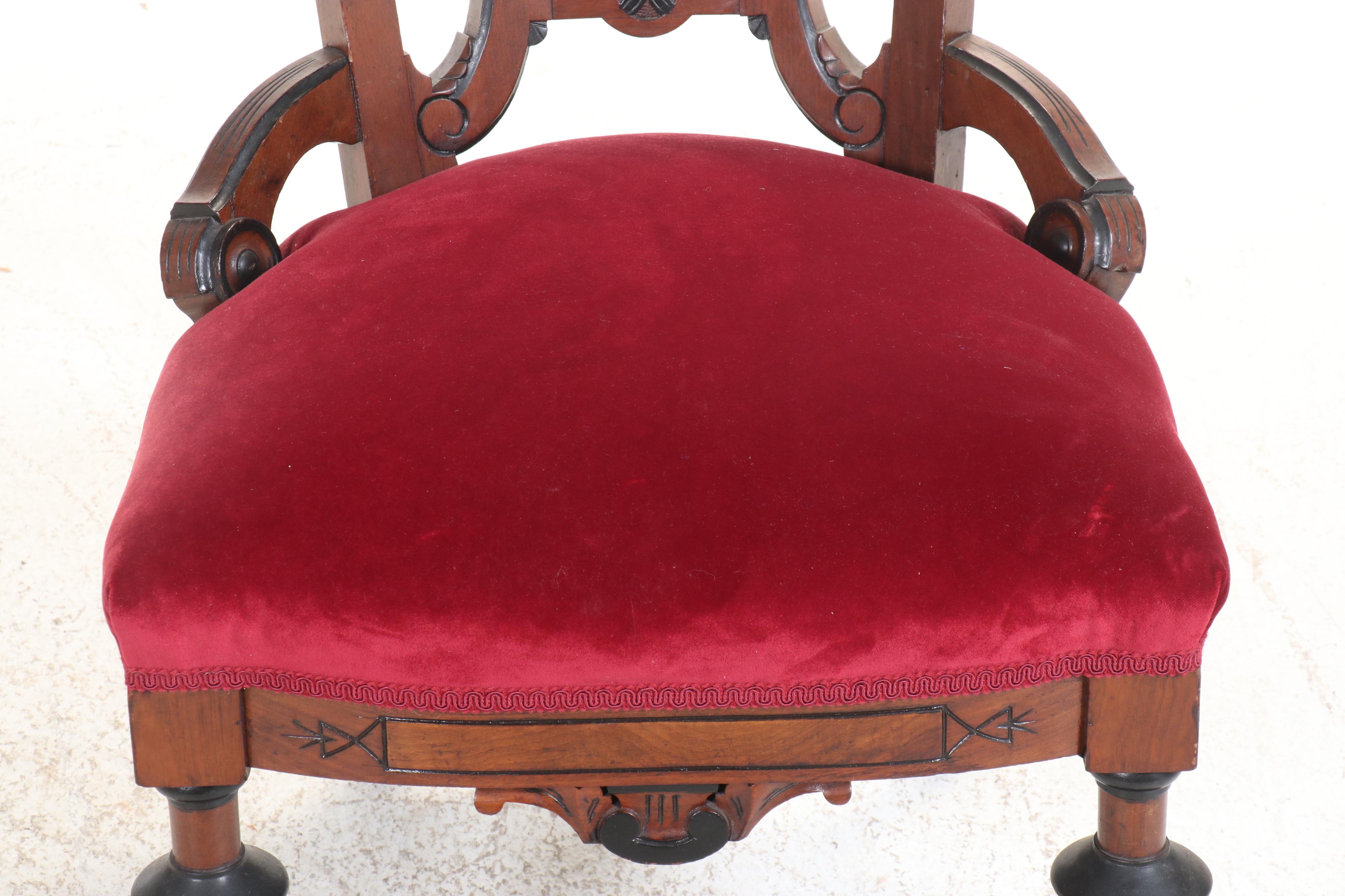 Victorian Renaissance Revival Carved Walnut and Velvet Upholstered Side Chair