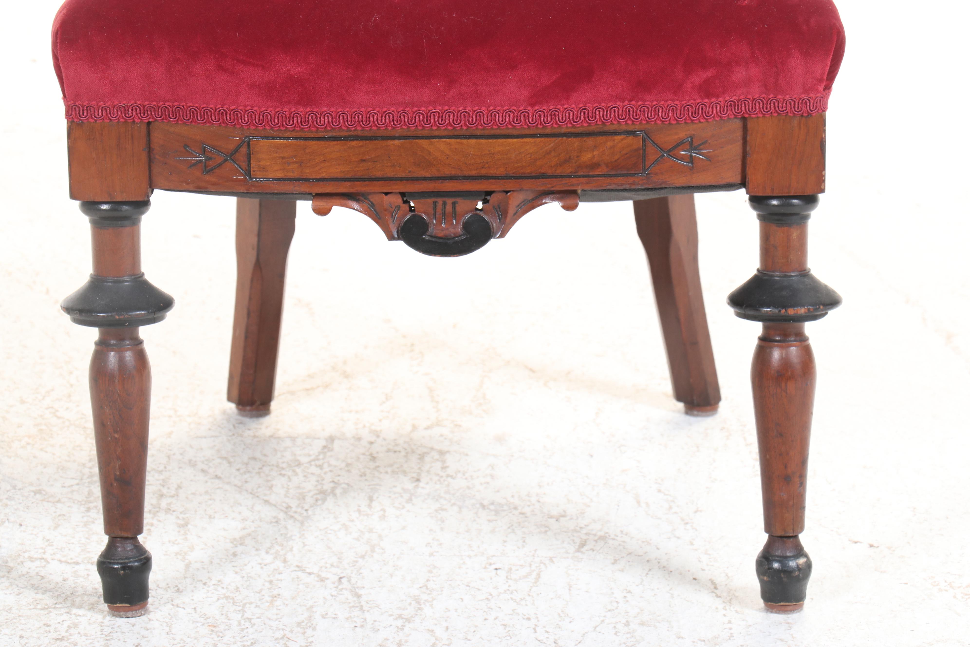 Victorian Renaissance Revival Carved Walnut and Velvet Upholstered Side Chair