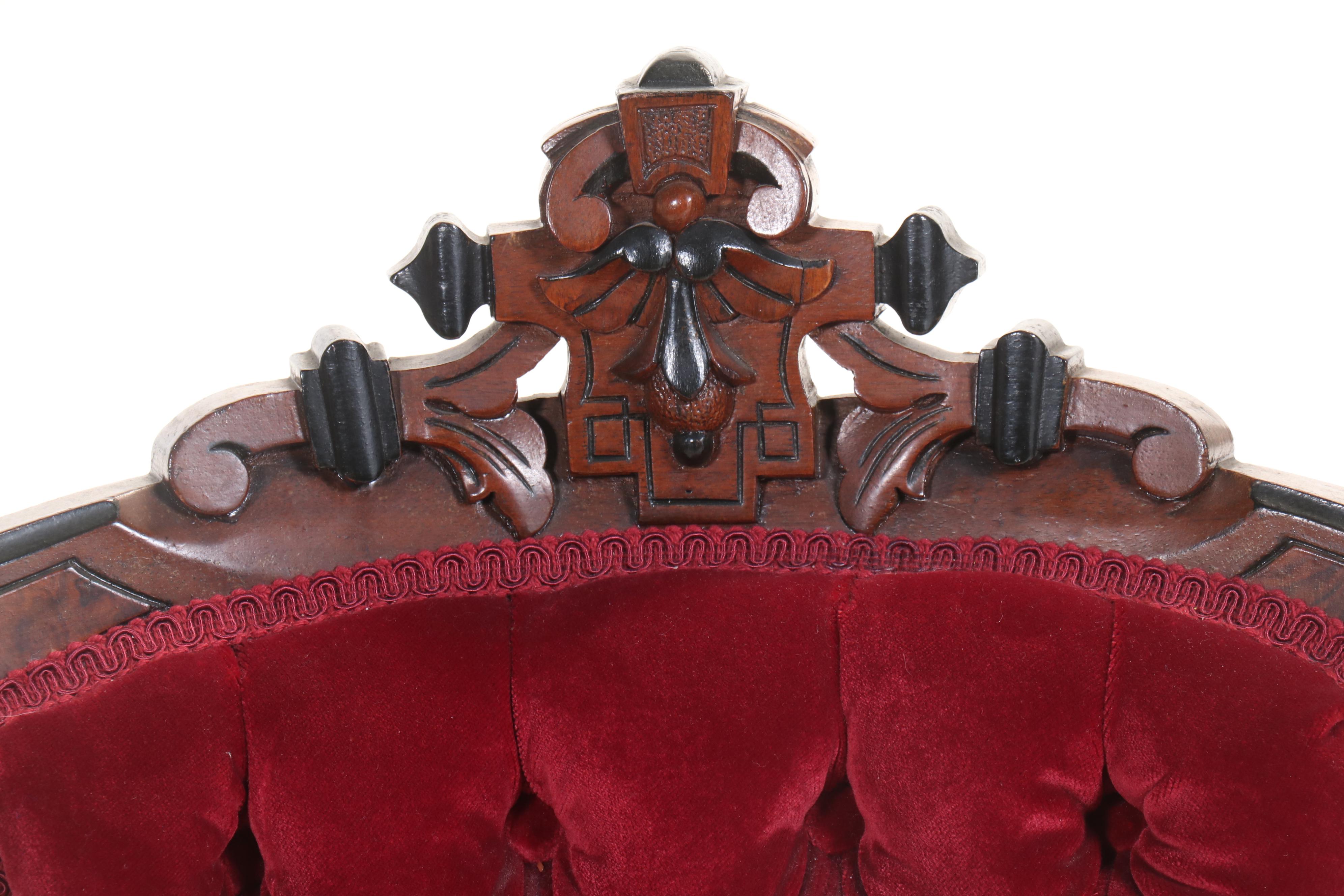 Victorian Renaissance Revival Carved Walnut and Velvet Upholstered Side Chair