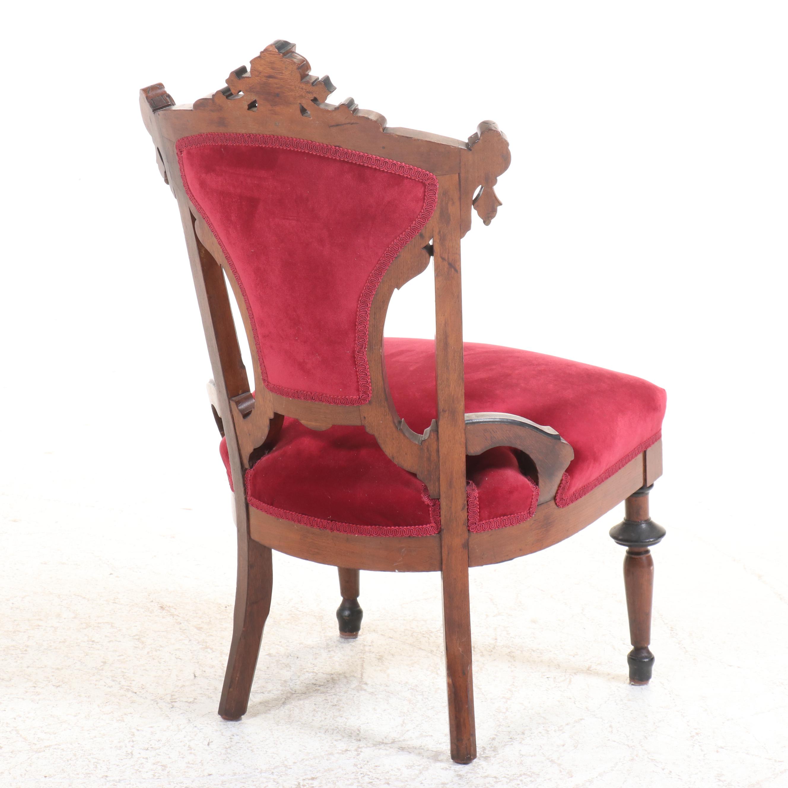 Victorian Renaissance Revival Carved Walnut and Velvet Upholstered Side Chair