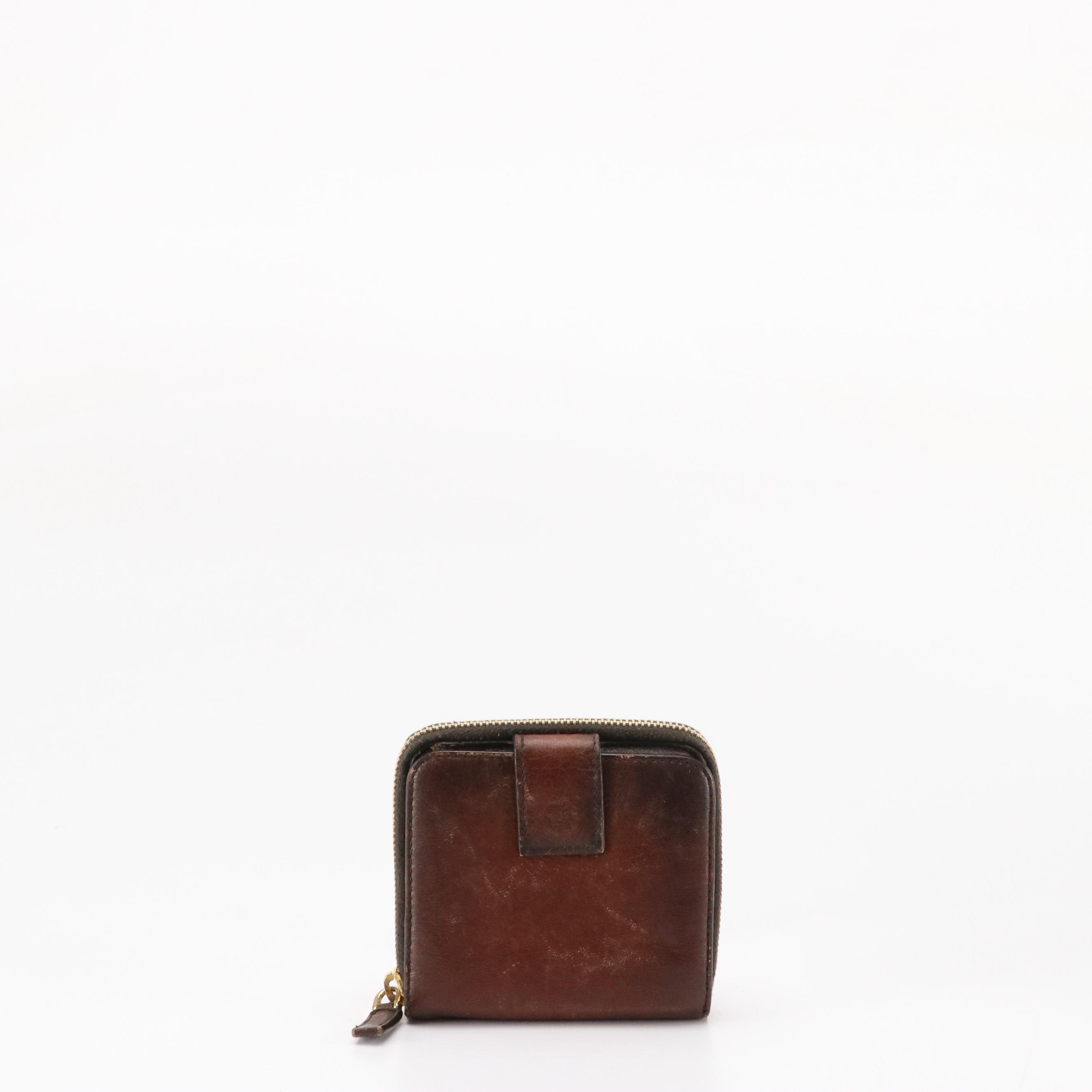 Prada Brown Leather Compact Zip-Around Wallet with Box