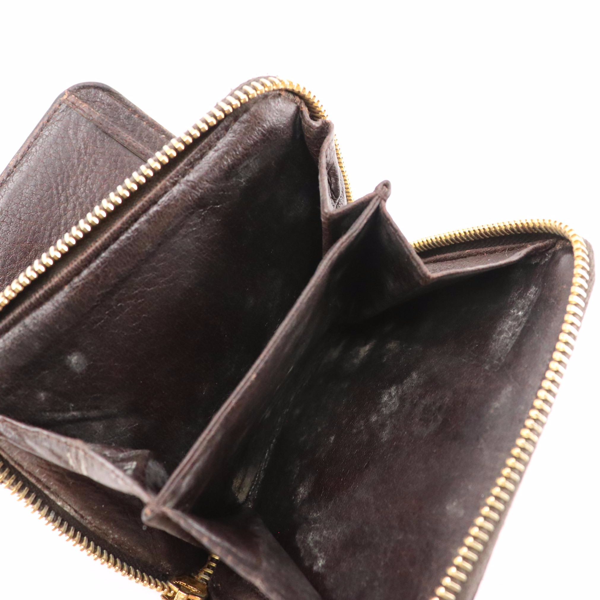 Prada Brown Leather Compact Zip-Around Wallet with Box