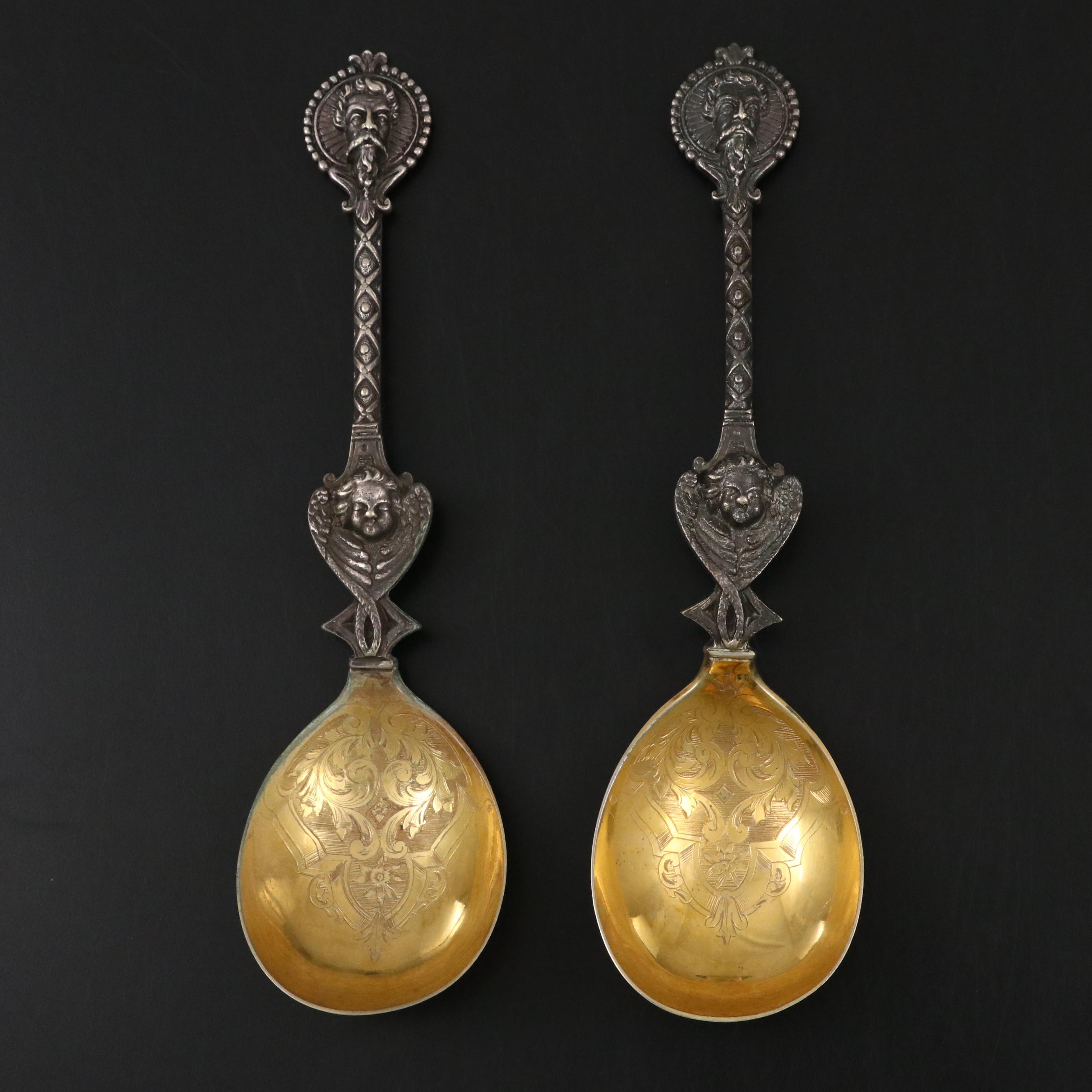 Late Victorian European Figural Spoons with Gilt Washed Bowls