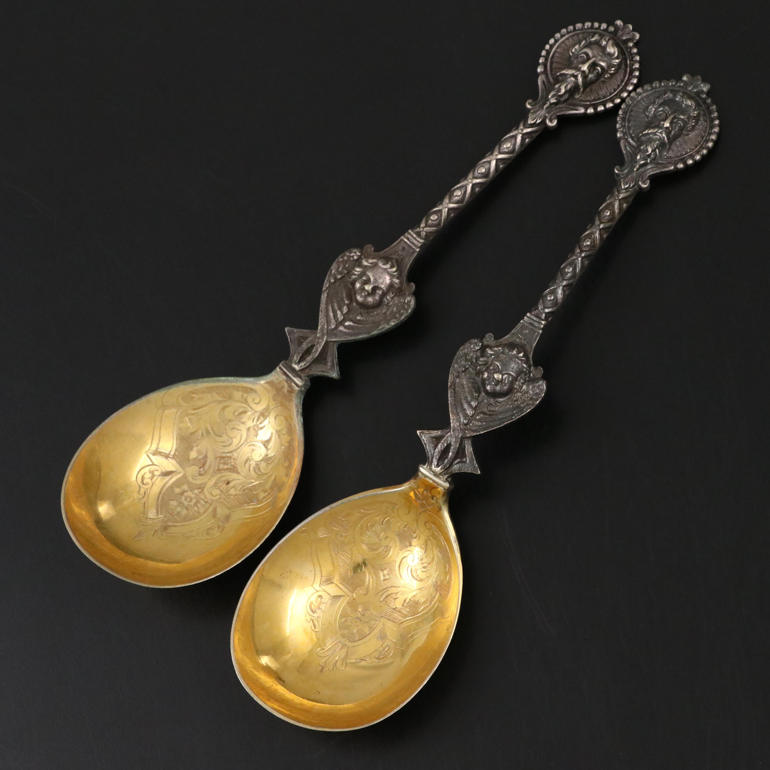 Late Victorian European Figural Spoons with Gilt Washed Bowls